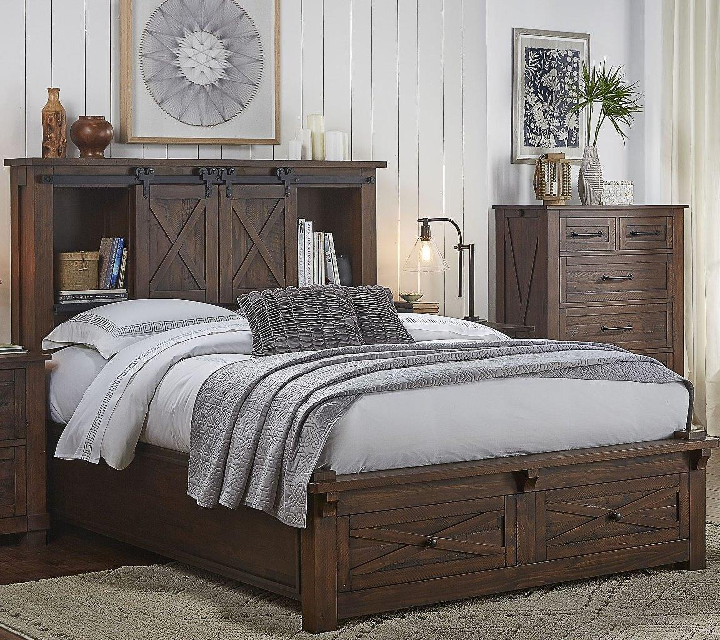 Sun Valley Rustic Timber Bookcase Storage Bedroom Set 1stopbedrooms