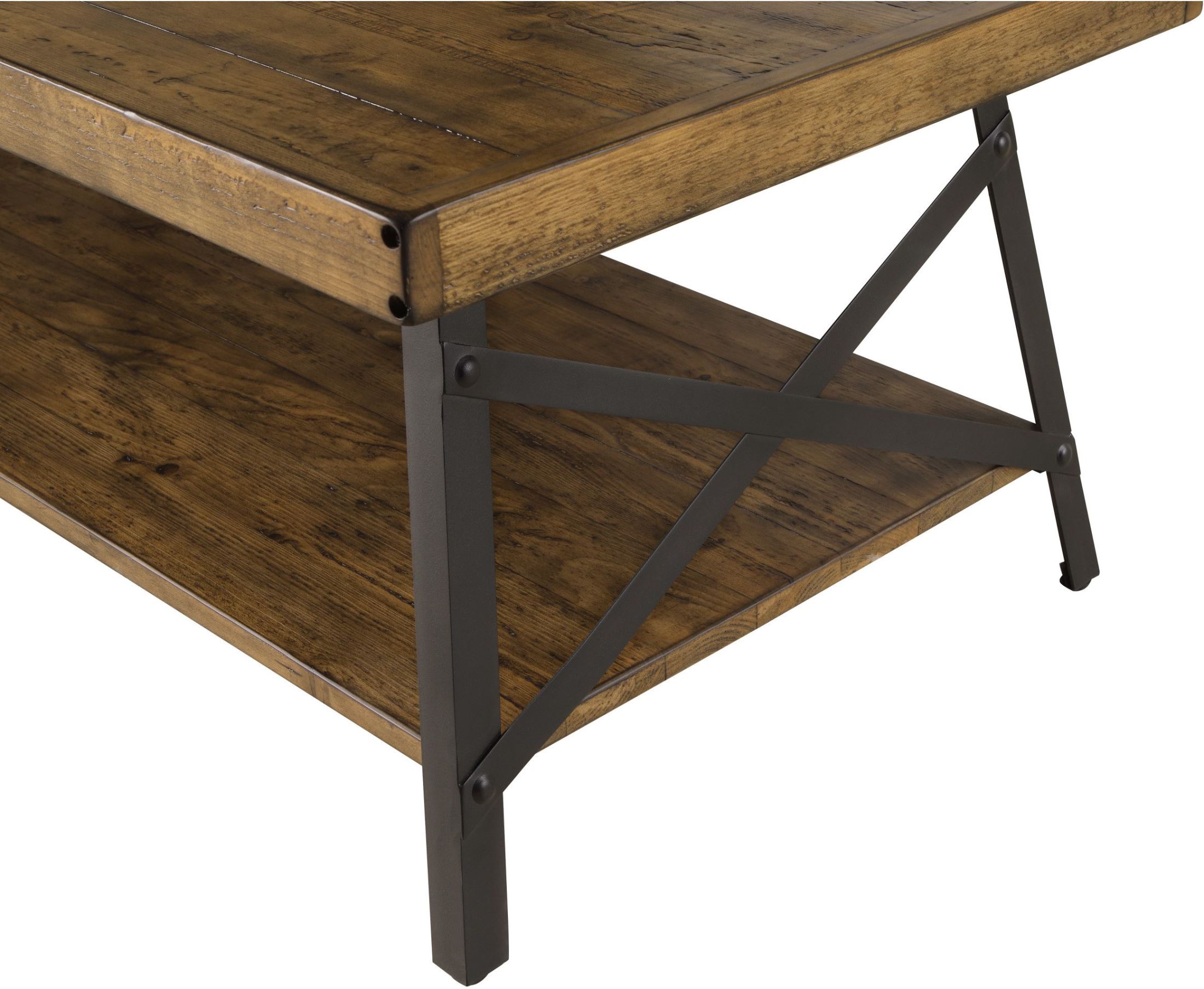 Chandler Modern Rustic Solid Wood And Steel 48â Coffee Table With Open Shelf