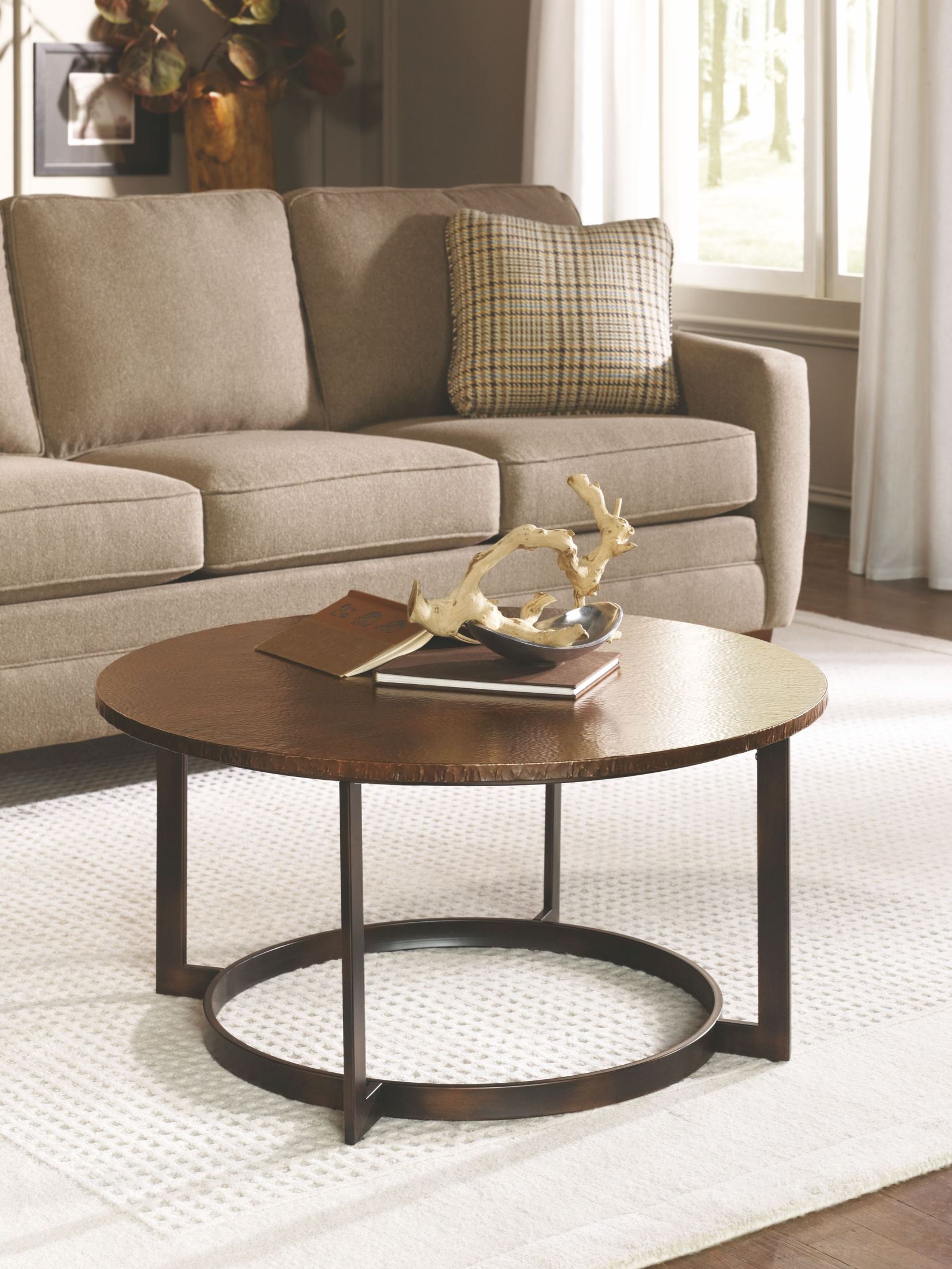 Nueva Aged Copper Round Cocktail Table 1StopBedrooms.