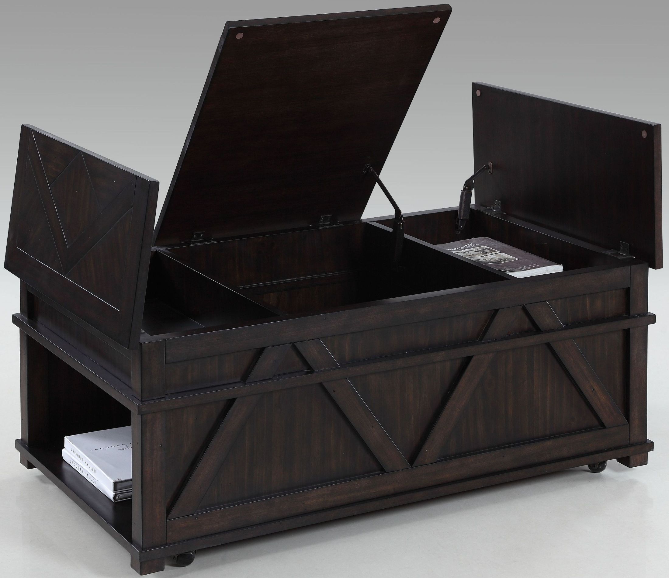 Foxcroft Distressed Dark Pine Storage Cocktail Table ...