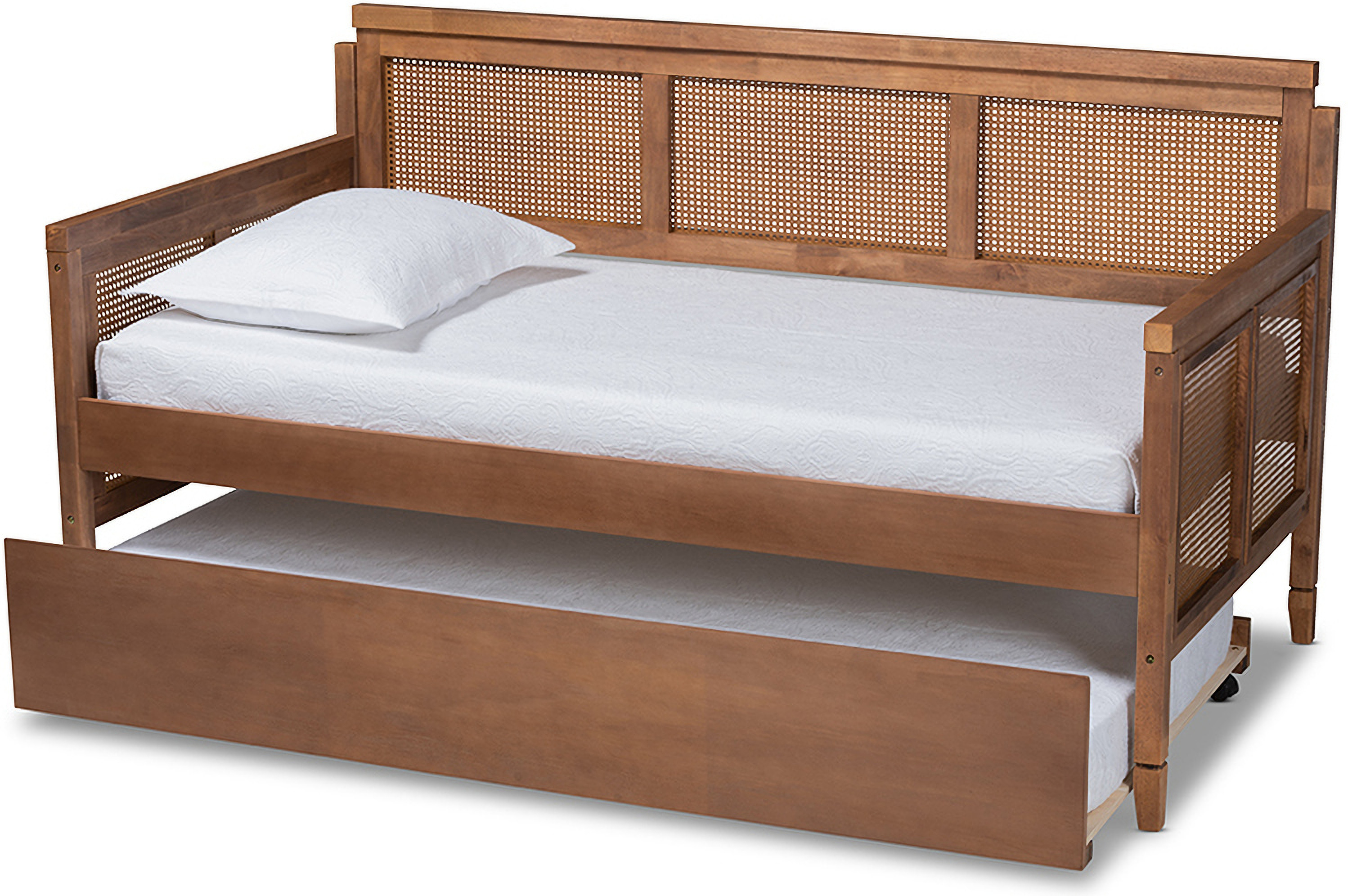 Toveli Vintage French Inspired Ash Wanut Finished Wood And Synthetic Rattan Daybed With Trundle 1stopbedrooms