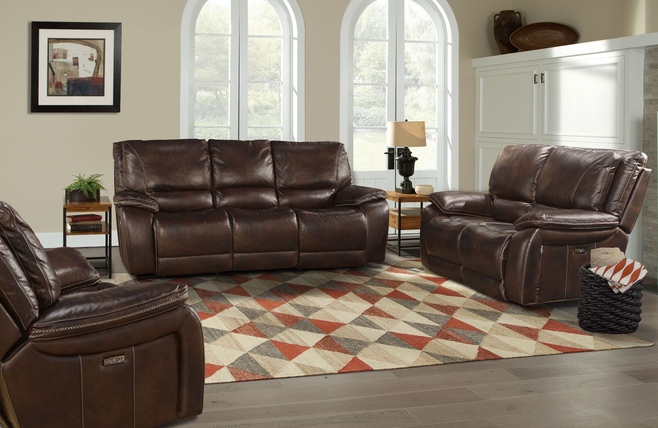Vail Burnt Sienna Leather Dual Power Reclining Sofa 1stopbedrooms
