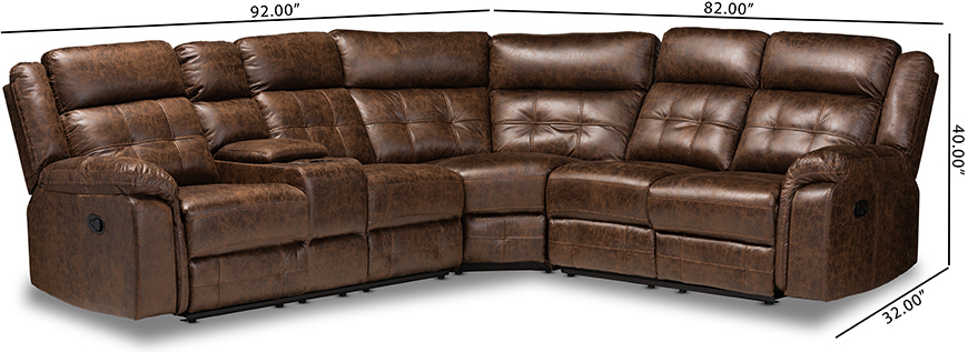Vesa Modern And Contemporary Brown Leather Like Fabric Upholstered 6 Piece Sectional Recliner Sofa With 2 Reclining Seats 1stopbedrooms