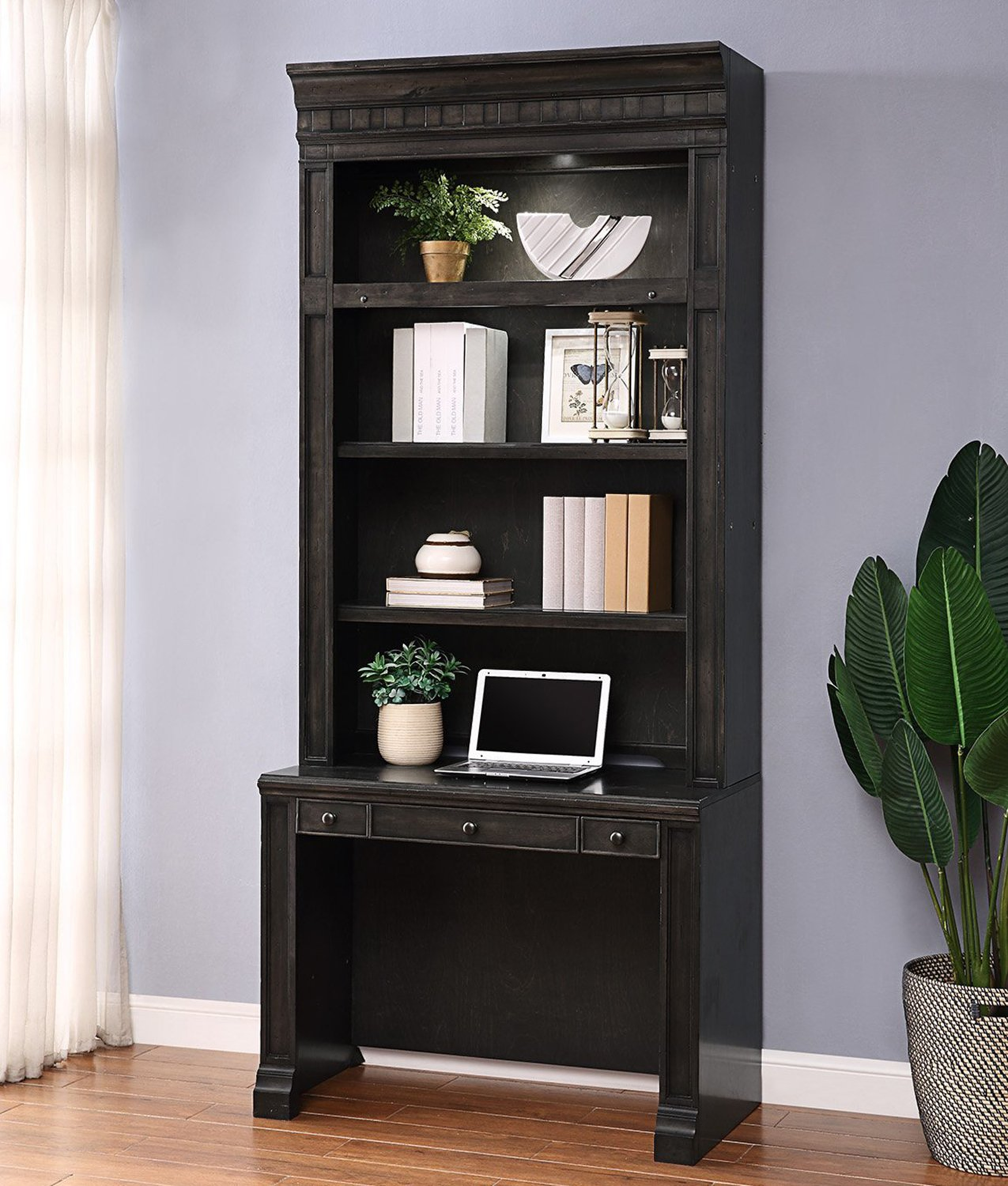 Washington Heights Washed Charcoal Library Desk with Hutch 1StopBedrooms.