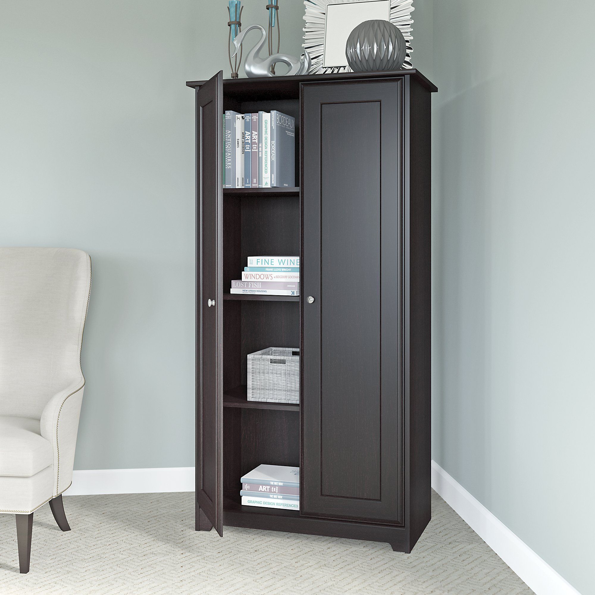 Cabot Espresso Oak Tall Storage Cabinet - 1StopBedrooms.