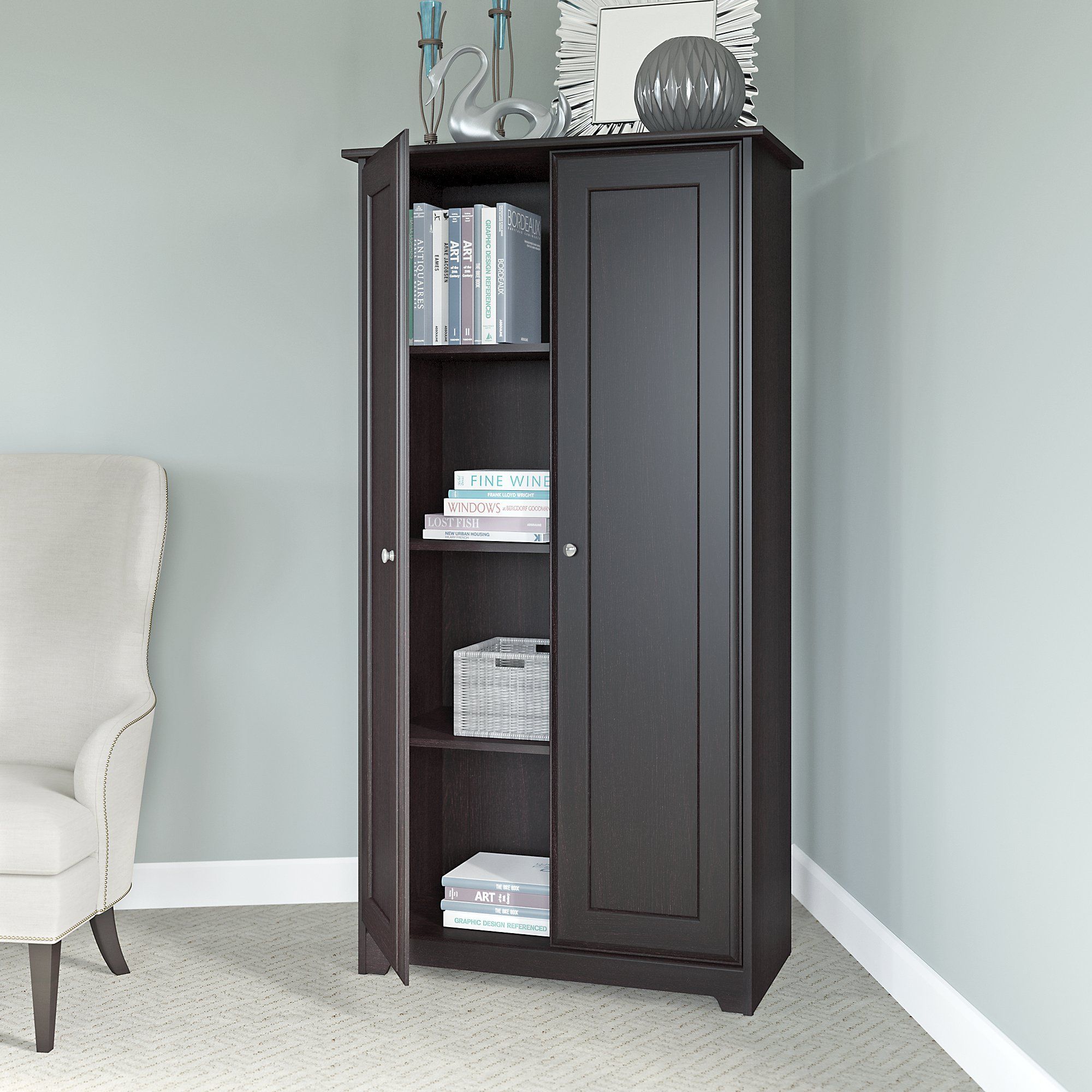 Cabot Espresso Oak Tall  Storage Cabinet  1StopBedrooms 