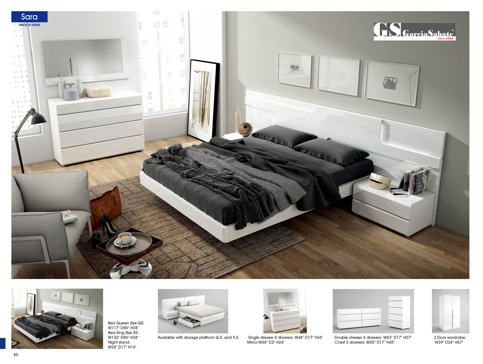 Esf Furniture Sara Platform With Storage Bedroom Set In White