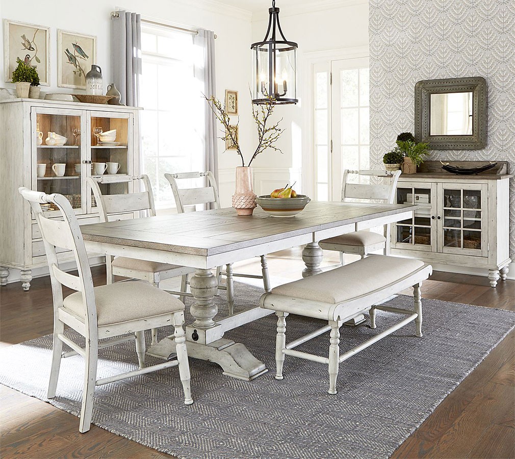 Whitney Trestle Dining Room Set W Bench 1StopBedrooms