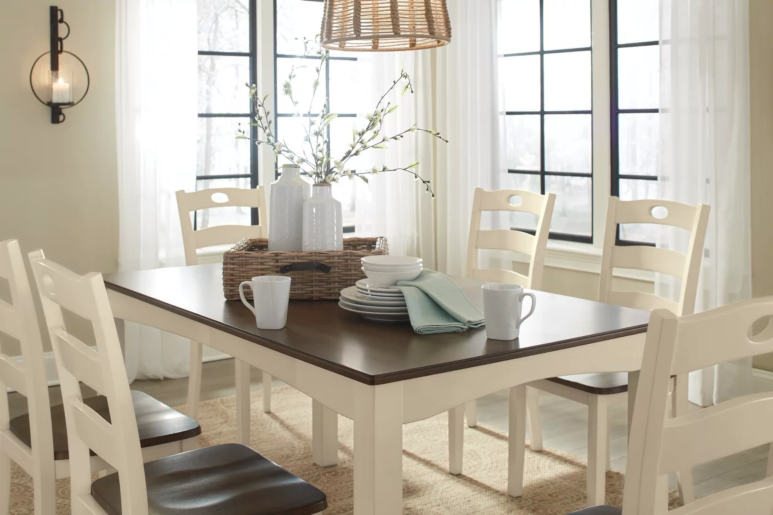 Woodanville White and Brown 7 Piece Dining Room Set - 1StopBedrooms.