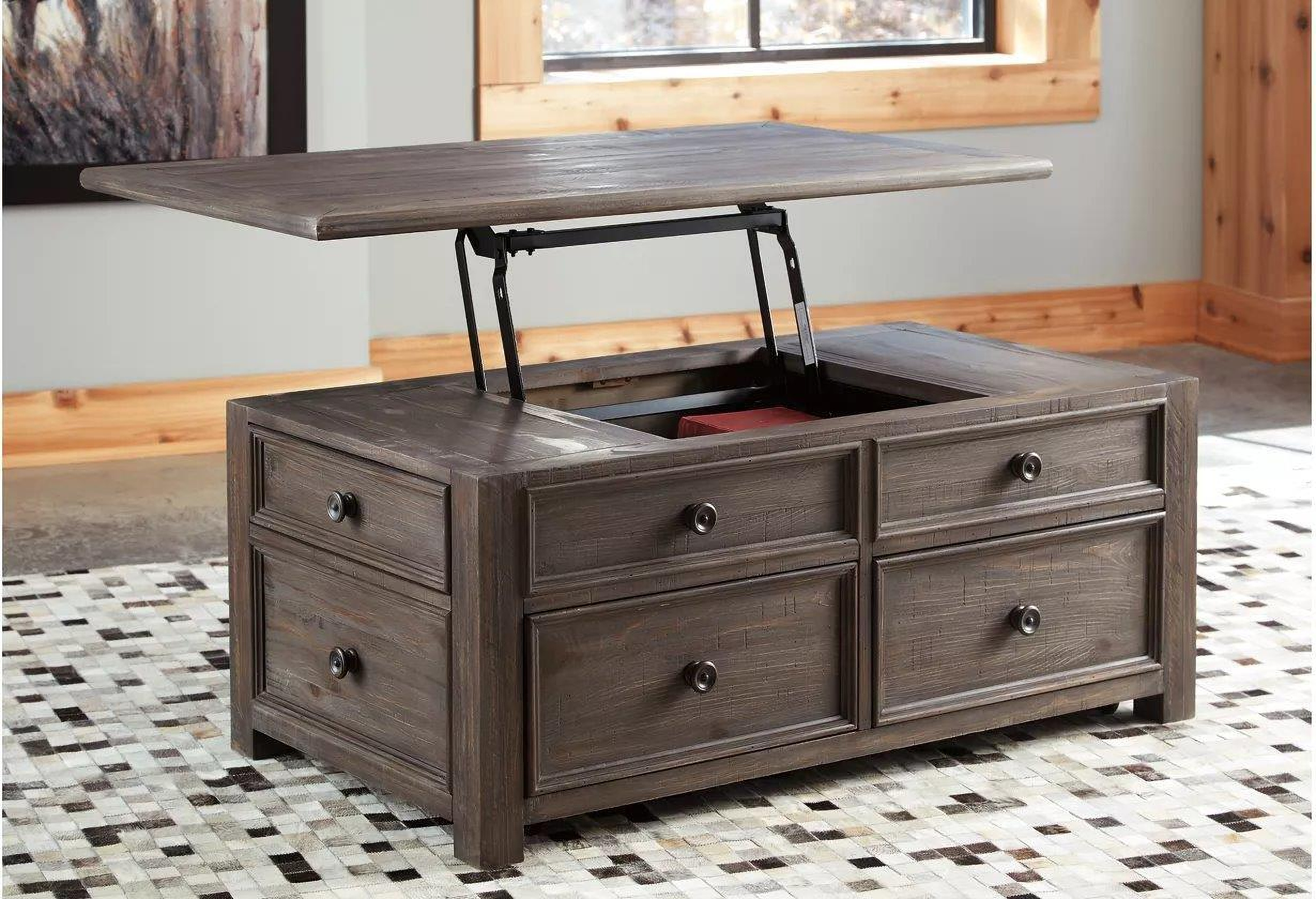 Wyndahl Rustic Brown Lift Top Cocktail Table - 1StopBedrooms.