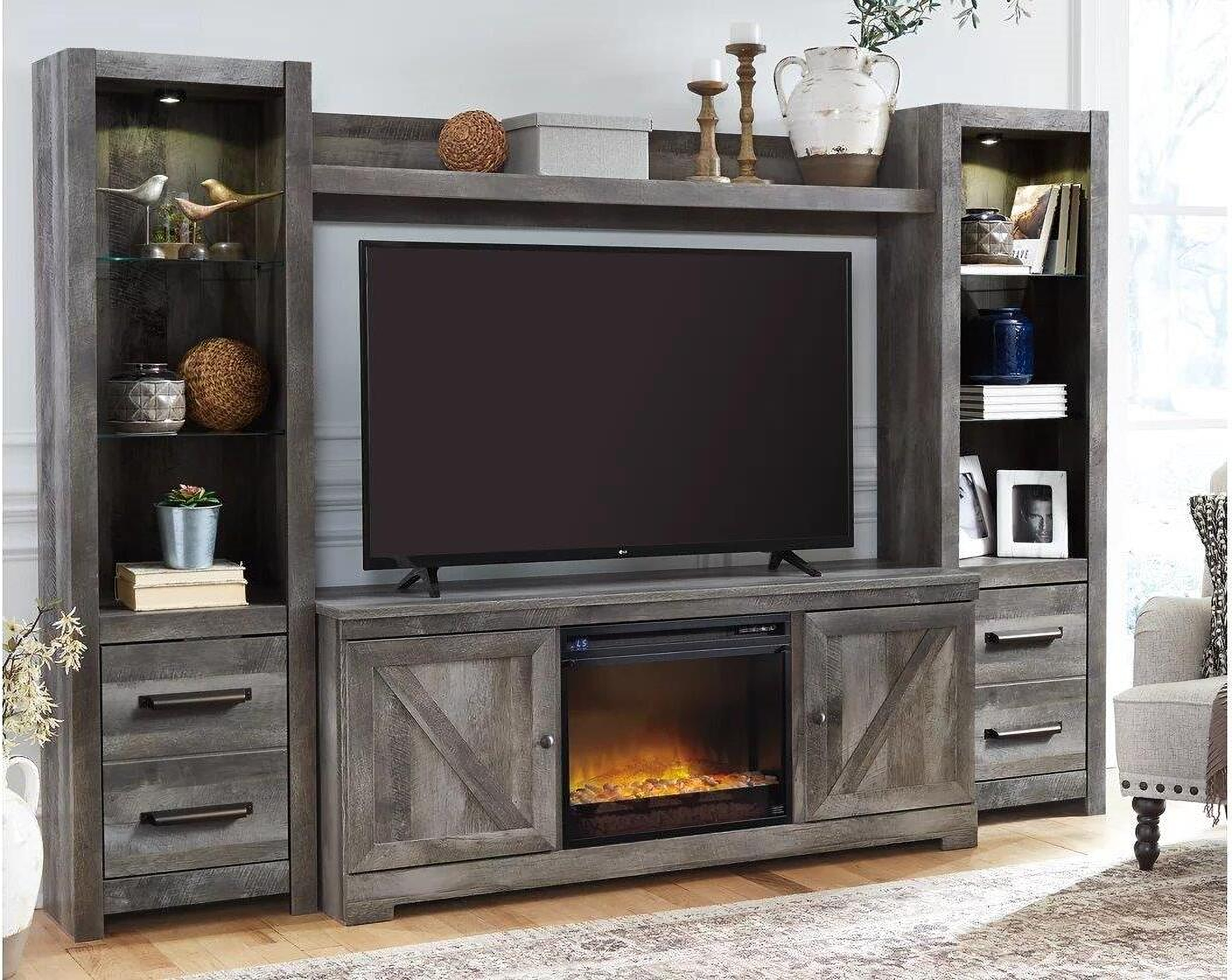 Wynnlow Gray 4 Piece Entertainment Wall Unit with Electric Fireplace
