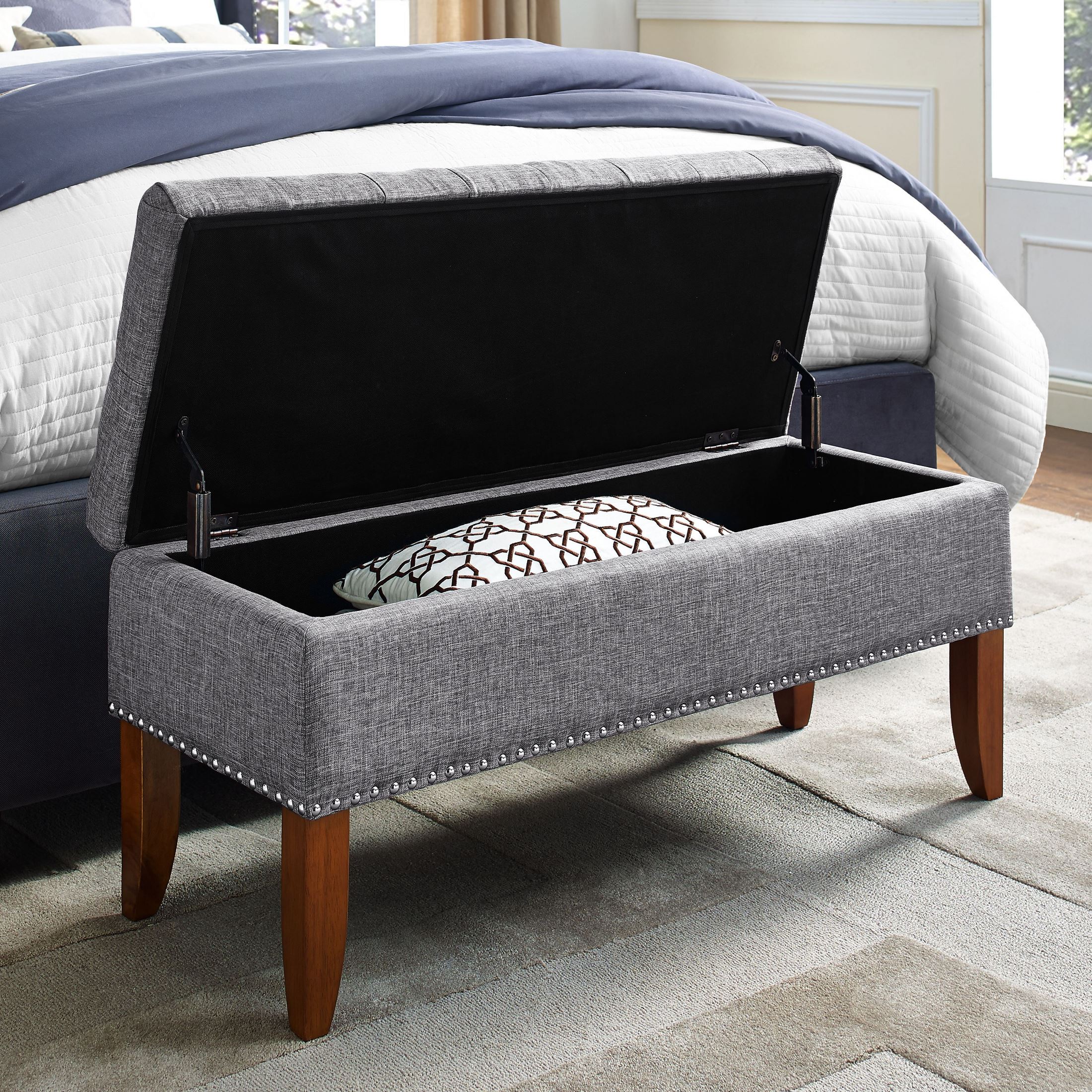 Grey Button Tufted Storage Bed Bench - 1StopBedrooms.