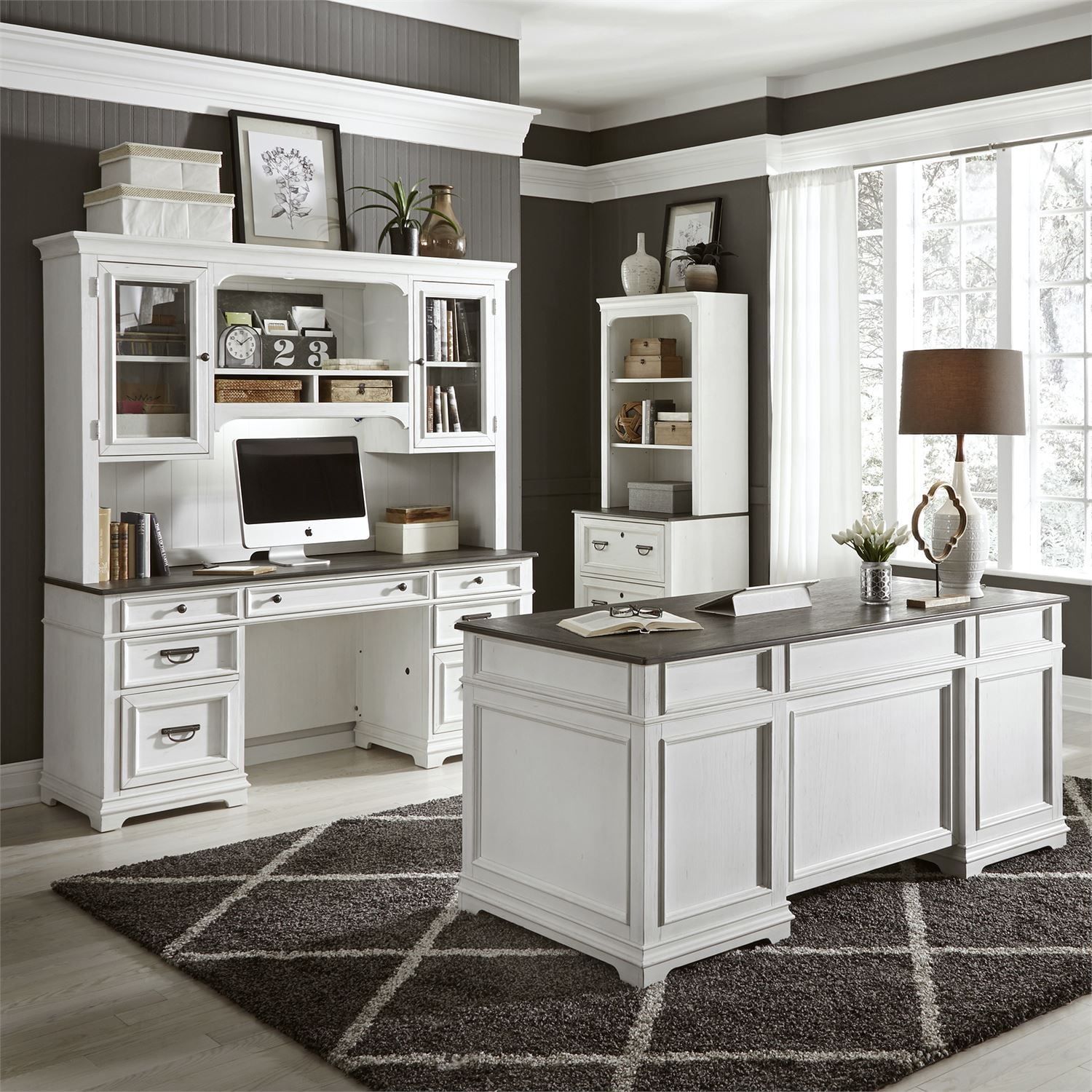 Allyson Park Wirebrushed White Executive Home Office Set