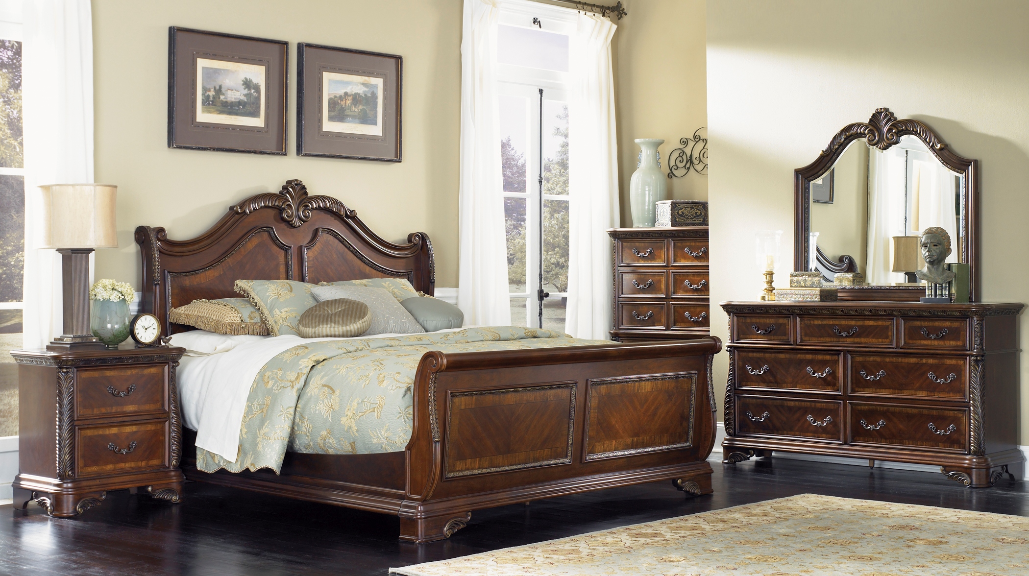 Abbey Park Antique White Upholstered Sleigh Bedroom Set - 1StopBedrooms.