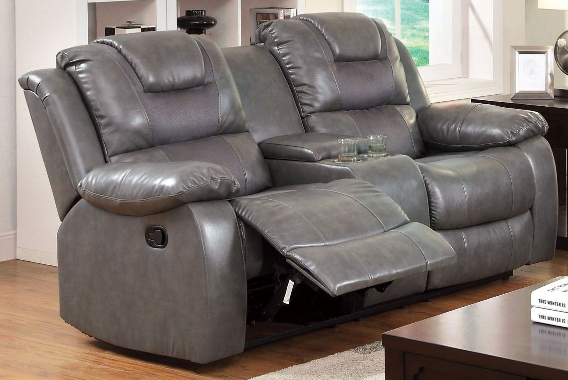 Kempten Black Double Reclining Console Loveseat 1StopBedrooms.