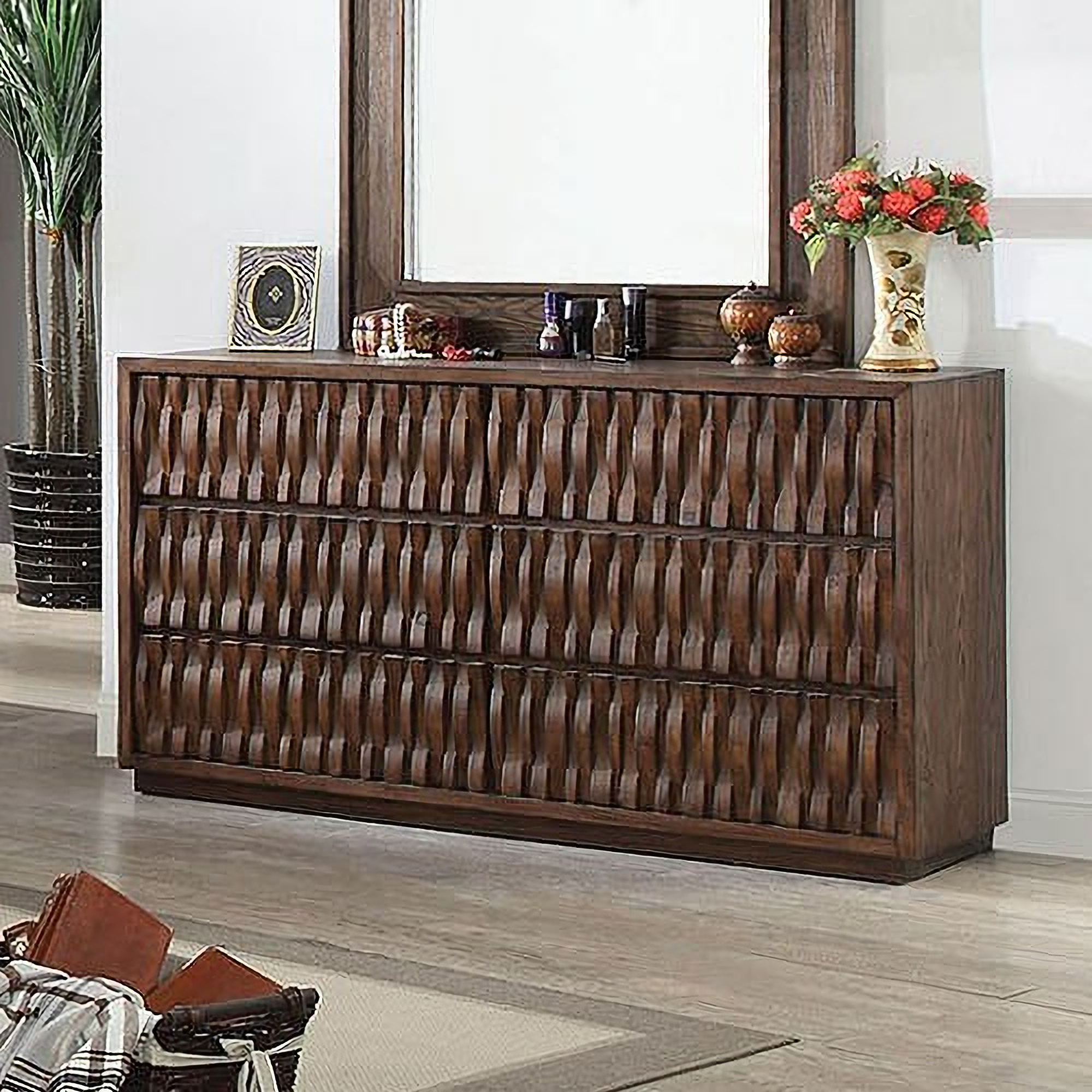 Signature Design By Ashley Trinell Brown Dresser With Fireplace Eutropia Dresser