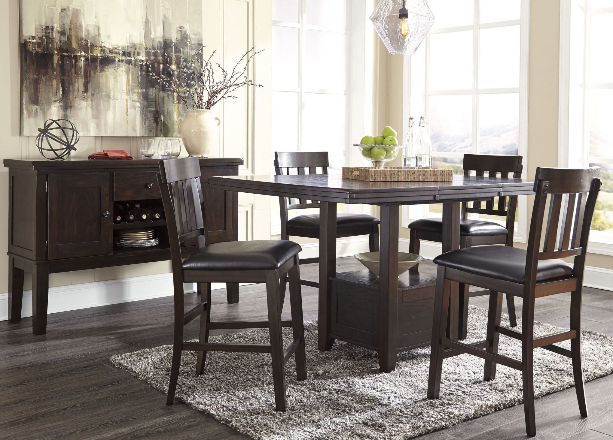 Haddigan Dark Brown Rectangular Extendable Counter Height Dining Room 