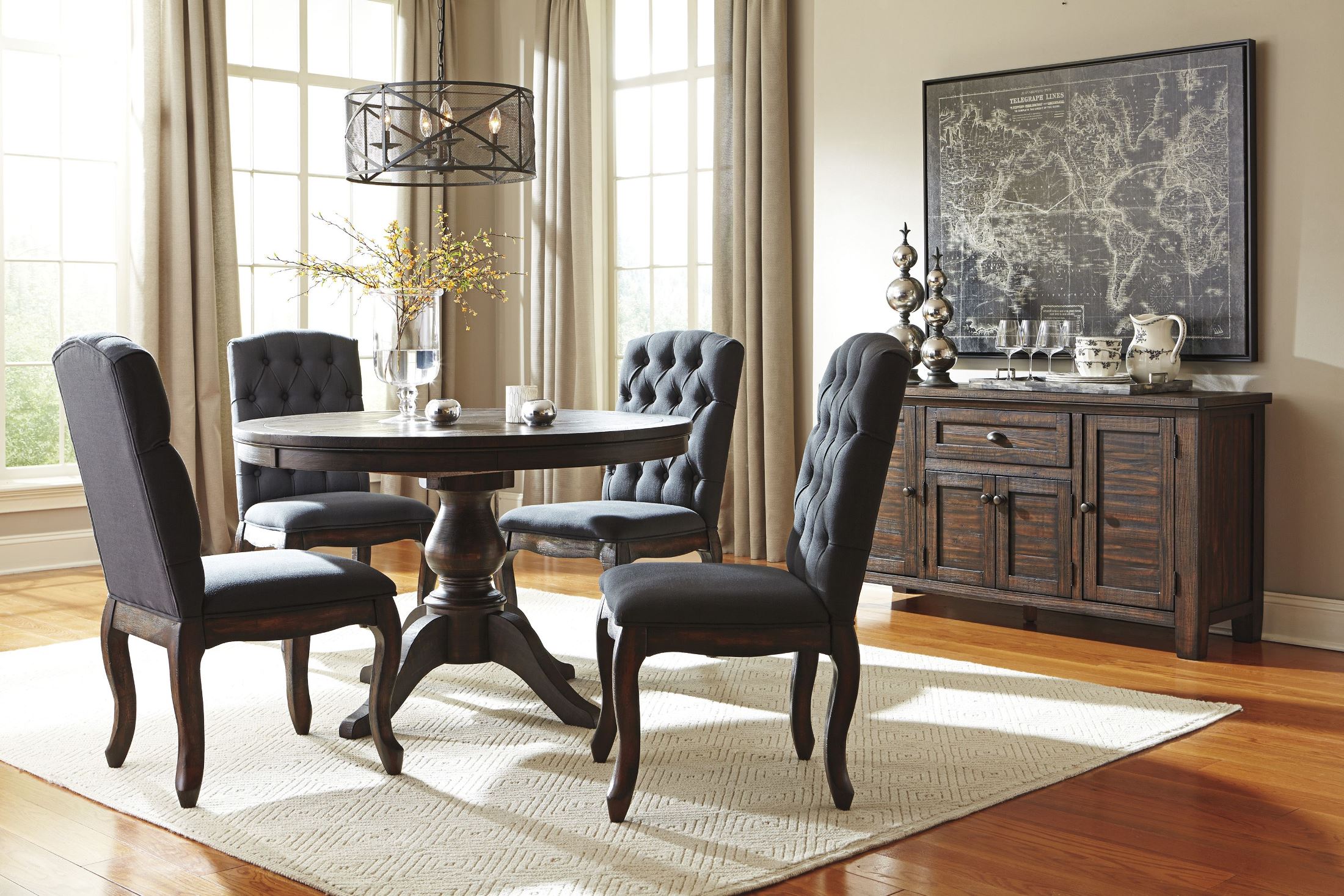 Dark Brown Oval Pedestal Dining Room Table