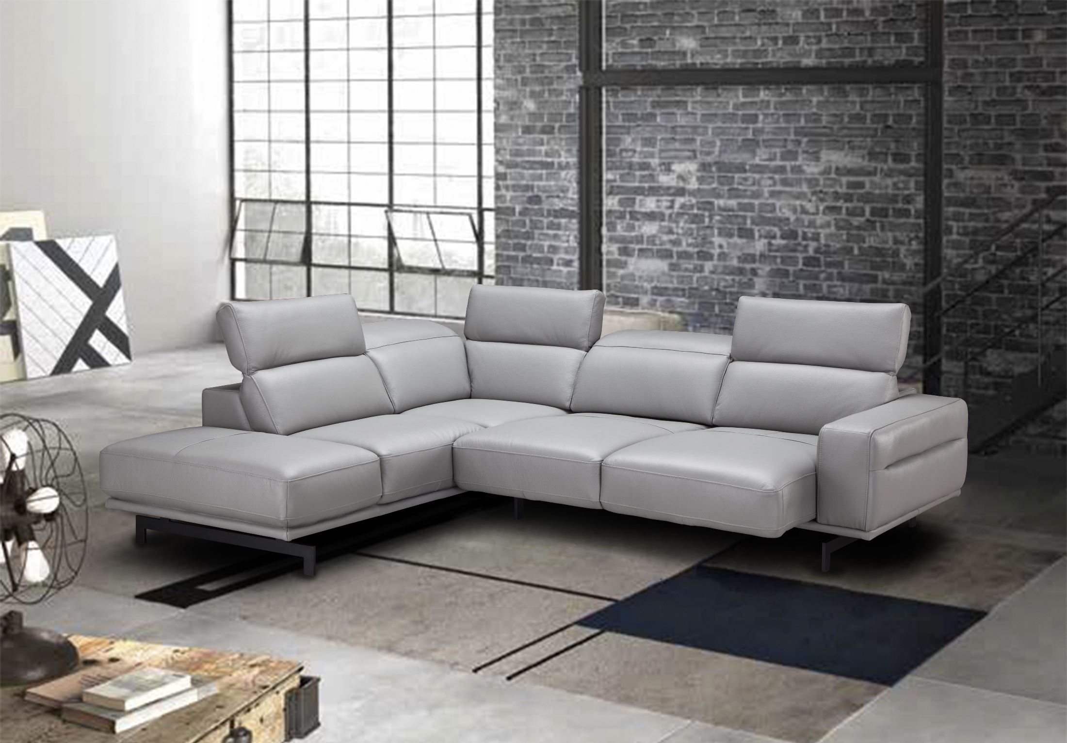 Davenport Light Grey Leather LAF Sectional by J&M 1StopBedrooms