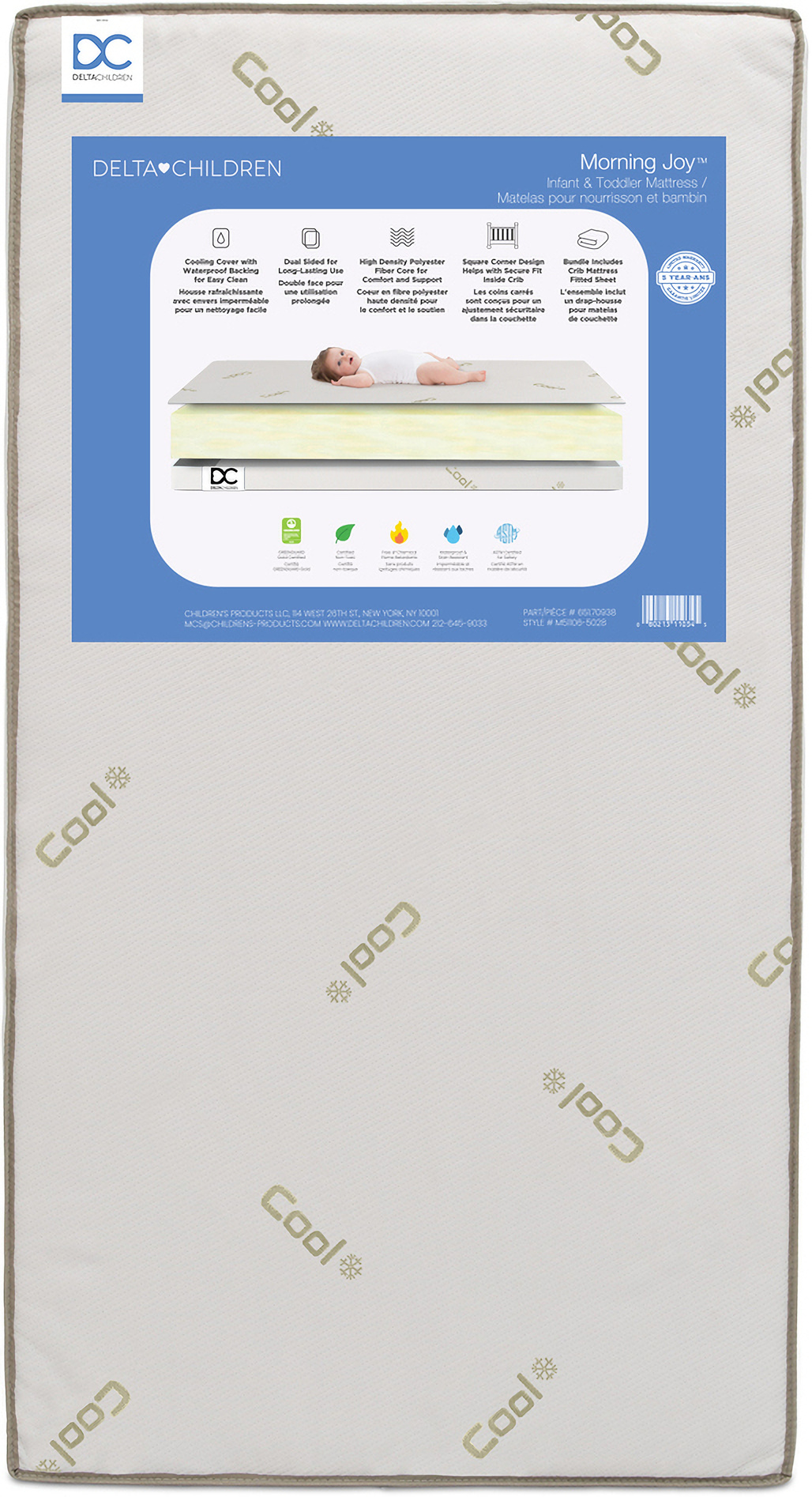 Delta Children Morning Joy Crib and Toddler Mattress with Sheet In White 1StopBedrooms