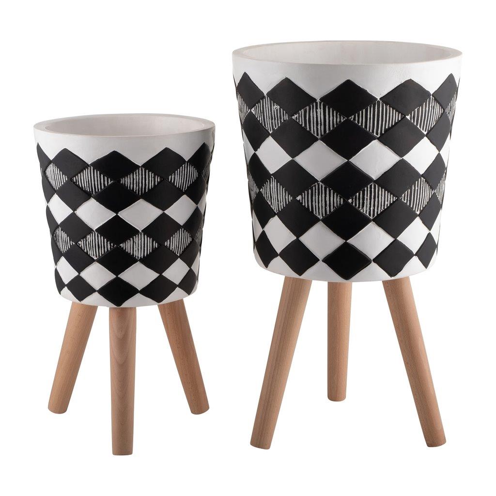 Diamond Planter With Wood Legs Set of 2 In Black 15020-07 by