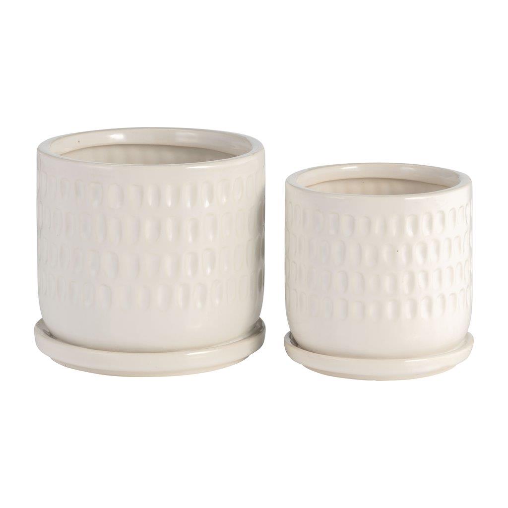 Dimpled Planters With Saucer Set of 2 In White by Sagebrook