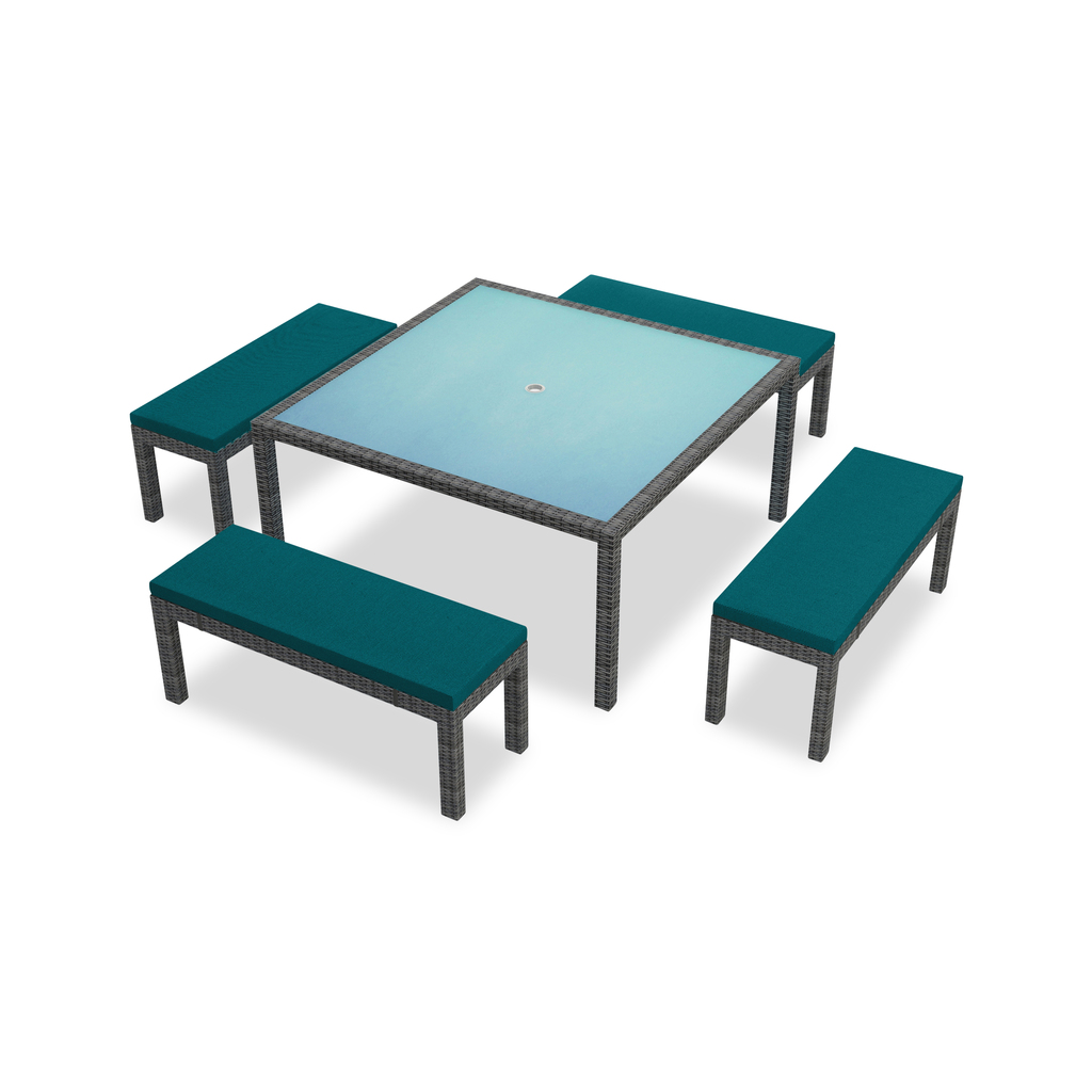 District 5 Piece 8-Seat Bench Square Dining Set In Spectrum Peacock and ...
