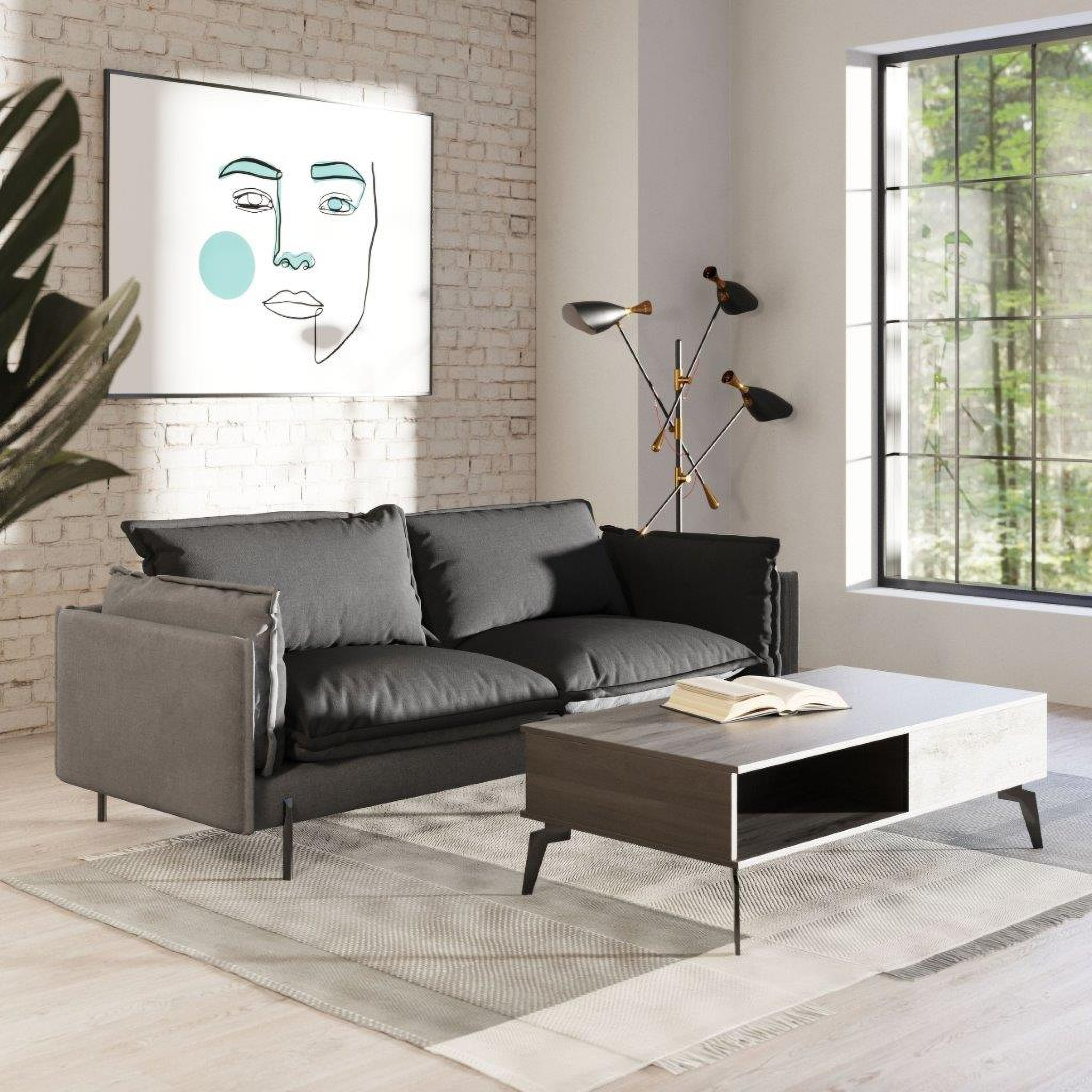 Divani Casa Mars Modern Grey And Dark Grey Fabric Sofa