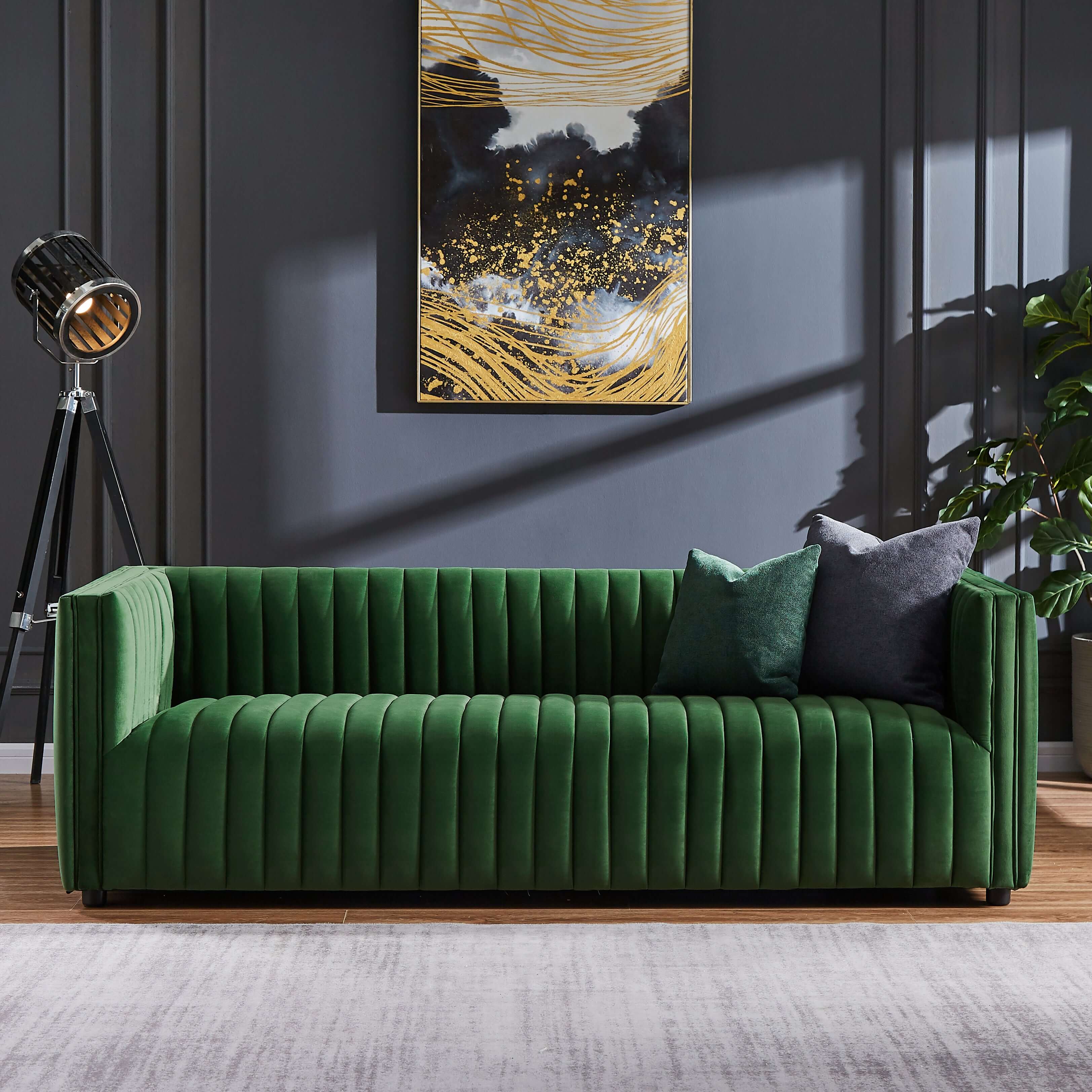 Green tufted velvet deals sofa