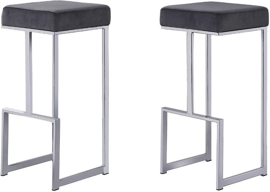 Dorrington Modern Velvet Backless Bar Stool Set of 2 In Gray And