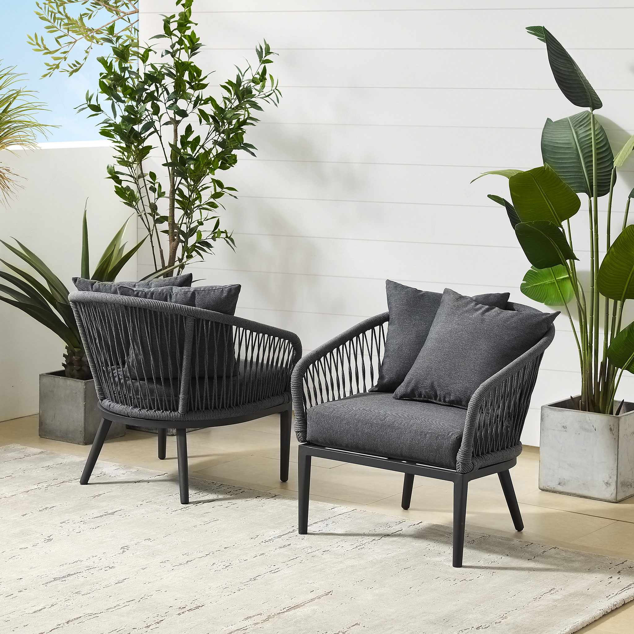 Dover Indoor Outdoor Chair Set of 2 In Charcoal and Matte Black by