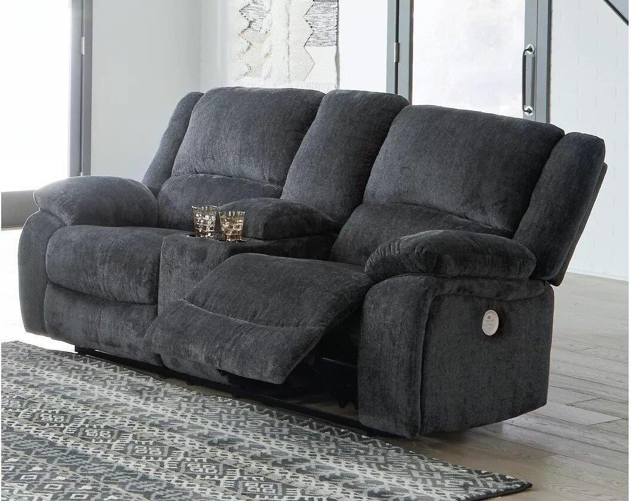 Draycoll Double Power Reclining Loveseat With Console In Slate by ...