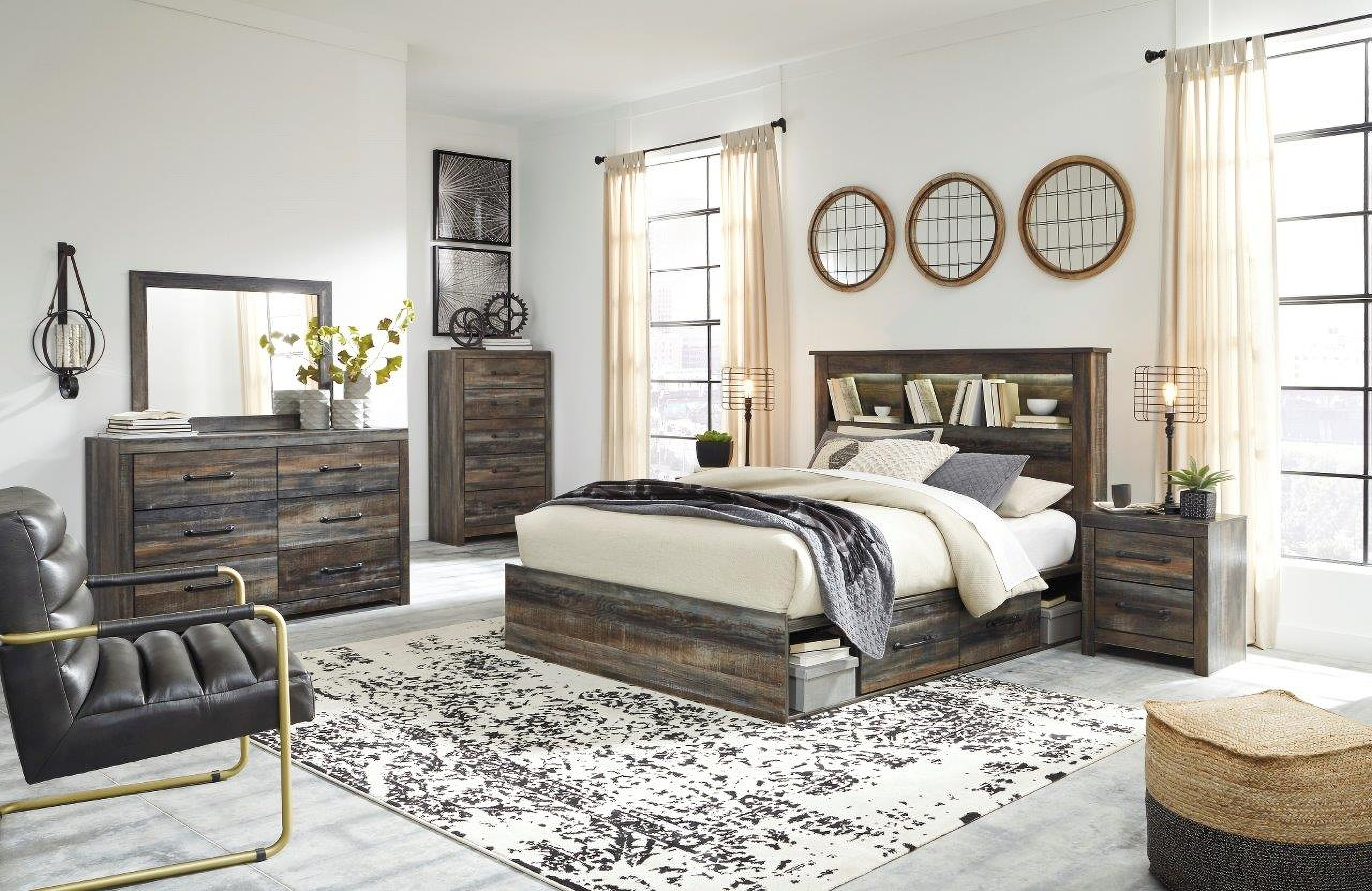 Drystan Multi Bookcase Panel Bedroom Set with Two Underbed Storage