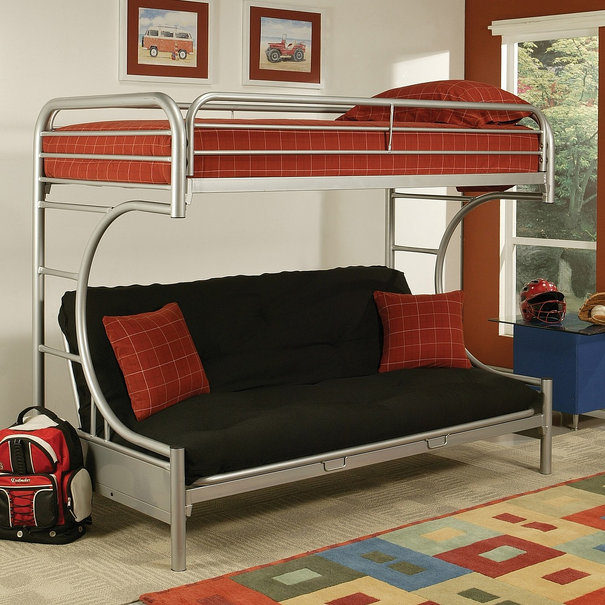 Eclipse White and Silver Twin Over Full Futon Bunk Bed by ACME