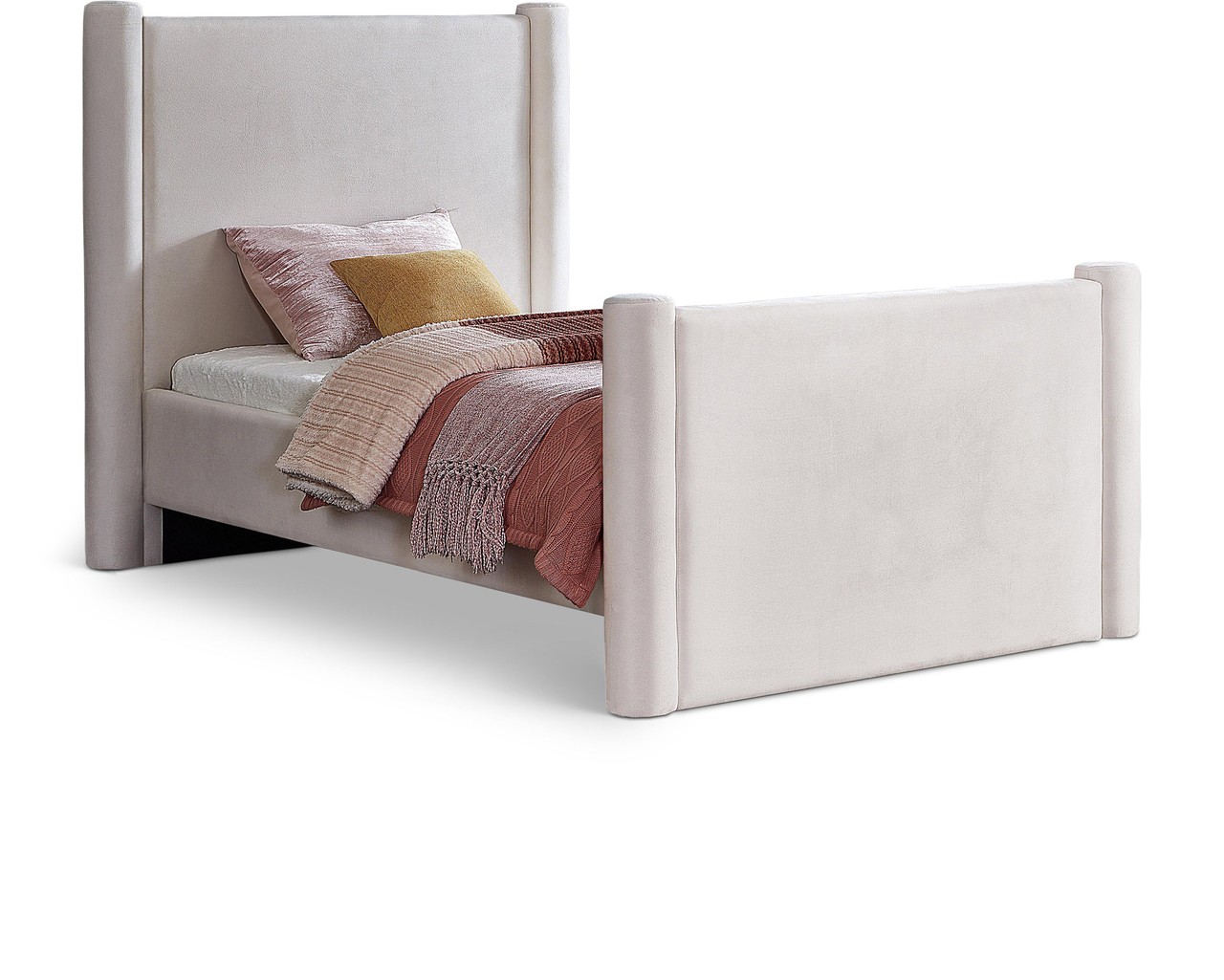 Lily Cream Velvet Twin Bed