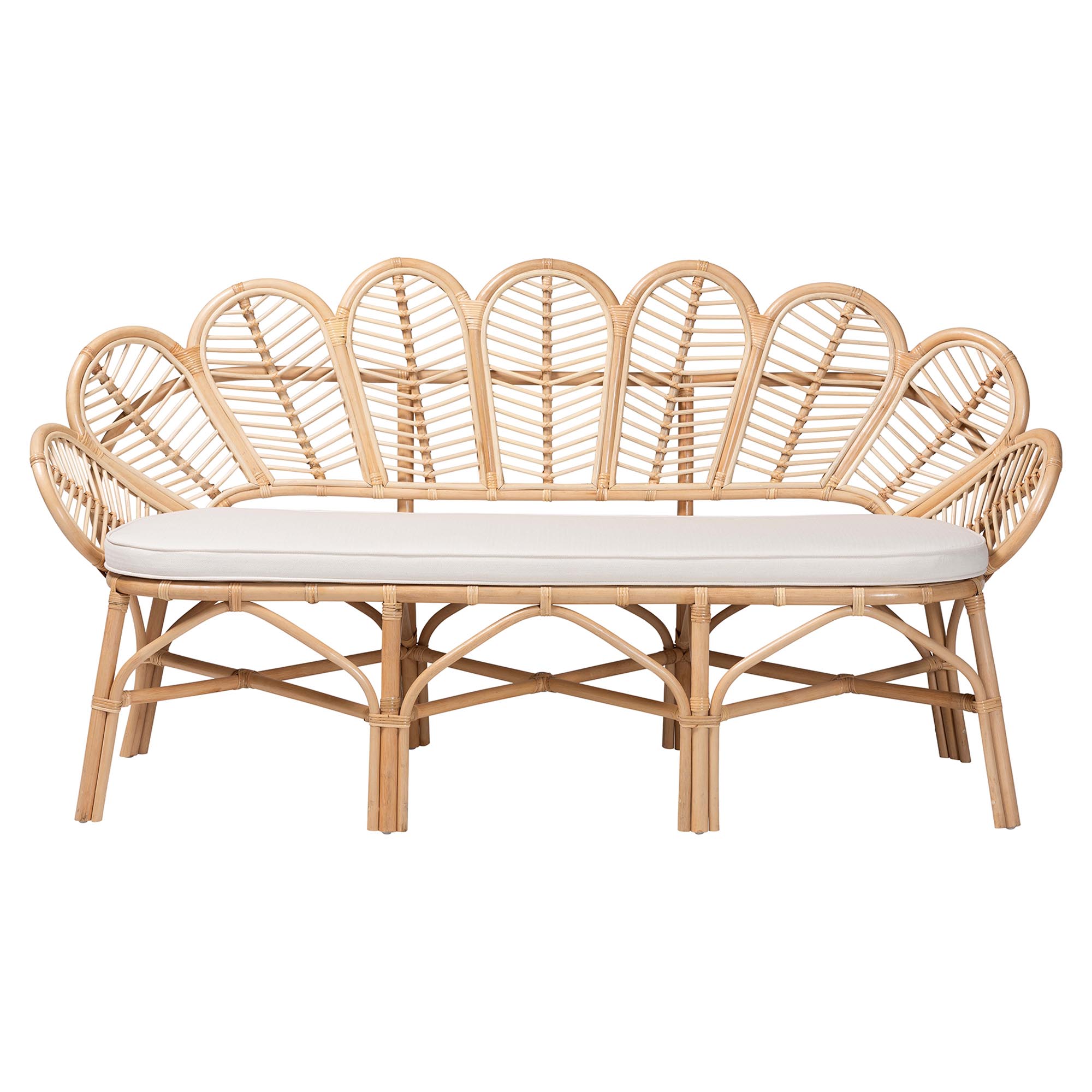 Eliava Natural Rattan Accent Bench with Removable Cushion In Natural ...