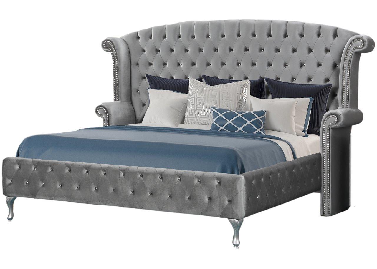 Best Master Jamie Velvet Upholstered Tower High Profile Queen Bed