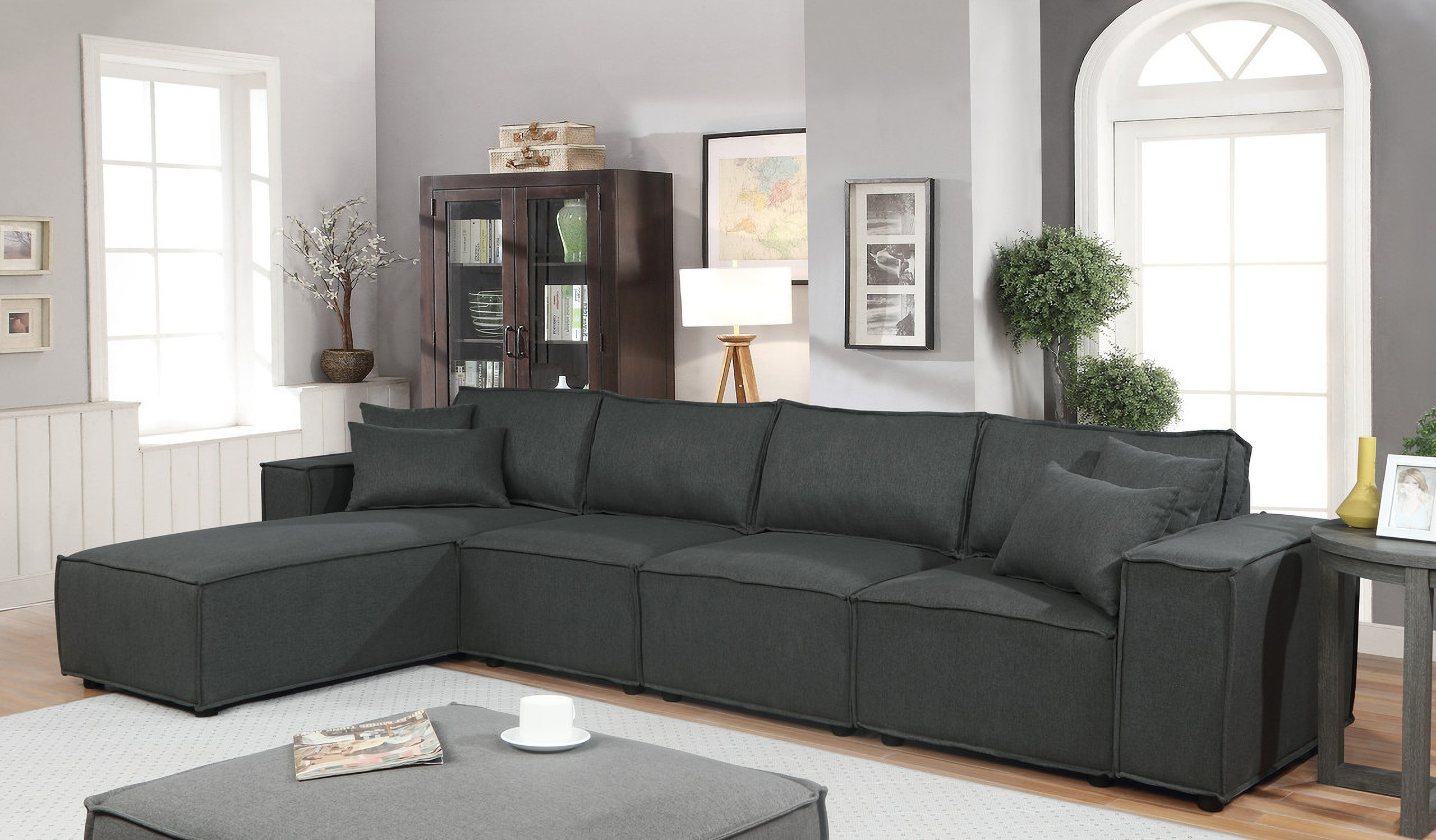 Ermont Sofa With Reversible Chaise In Dark Gray Linen by Lilola