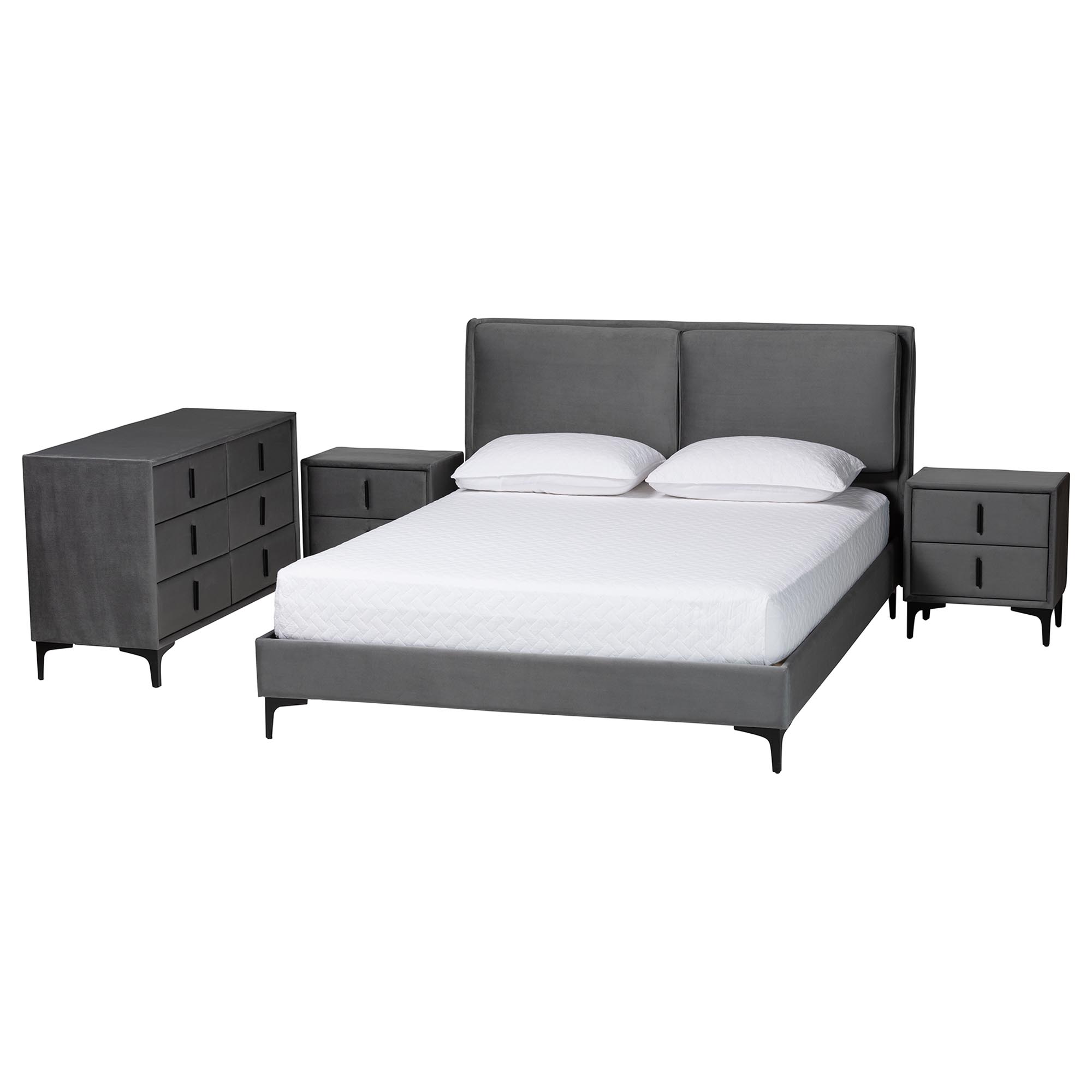 Etienne Velvet Queen 4-Piece Bedroom Set In Black and Slate Grey by ...