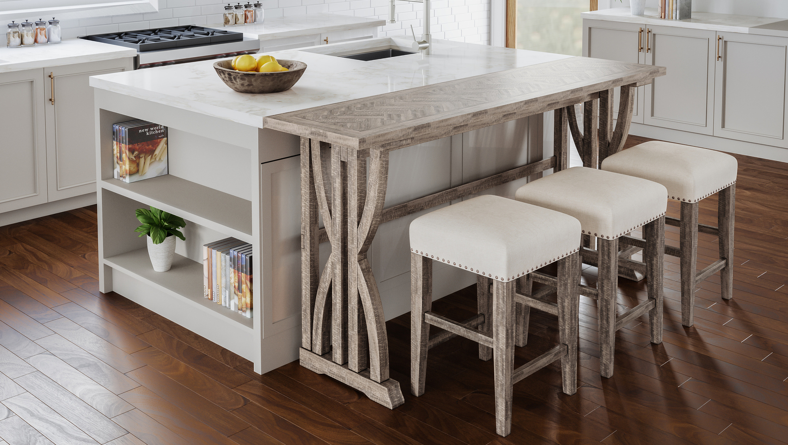 Fairview Herringbone 74 Inch 4 Piece Counter Height Console Dining ...