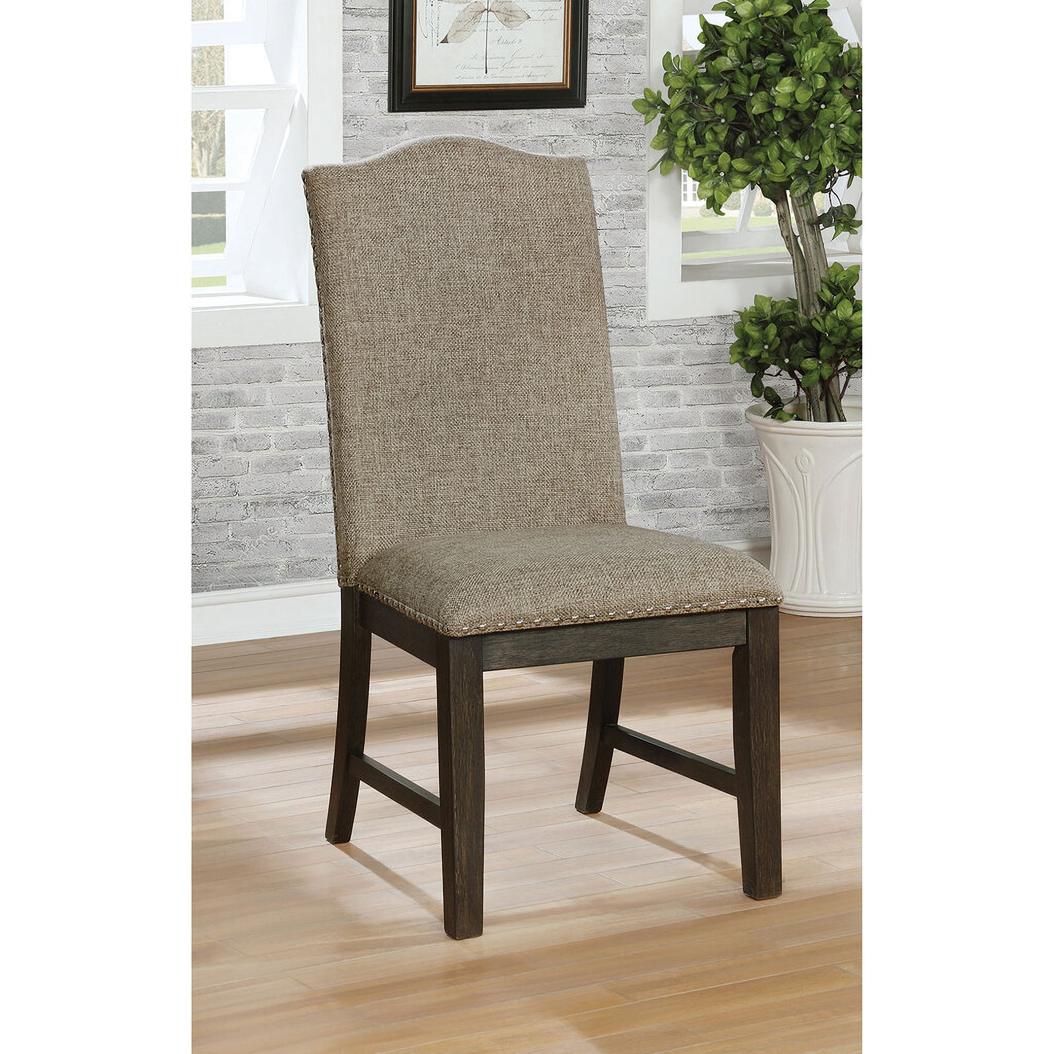 Faulk Side Chair Set of 2 In Espresso and Warm Gray by Furniture of