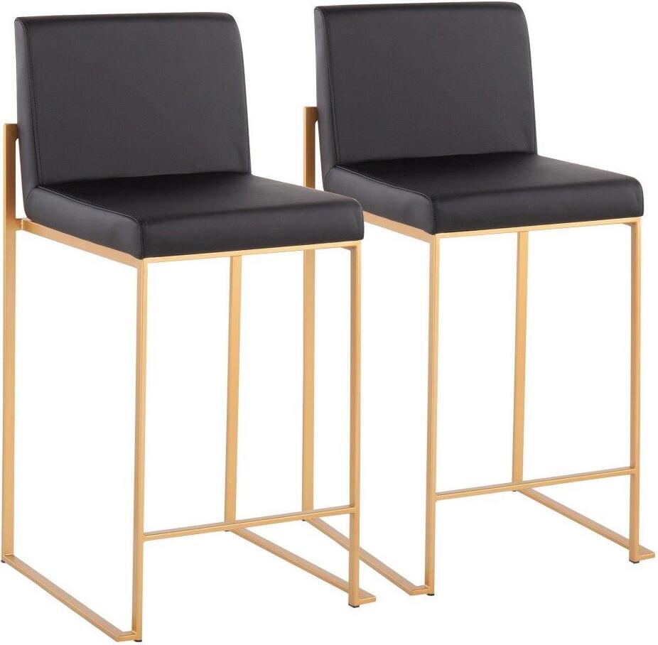 Fuji Contemporary High Back Counter Stool In Gold Steel And Black