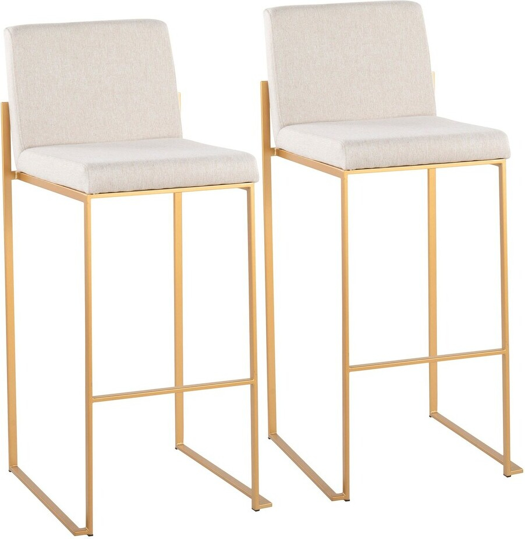 Fuji High Back Barstool Set of 2 In Gold and Beige by Lumisource