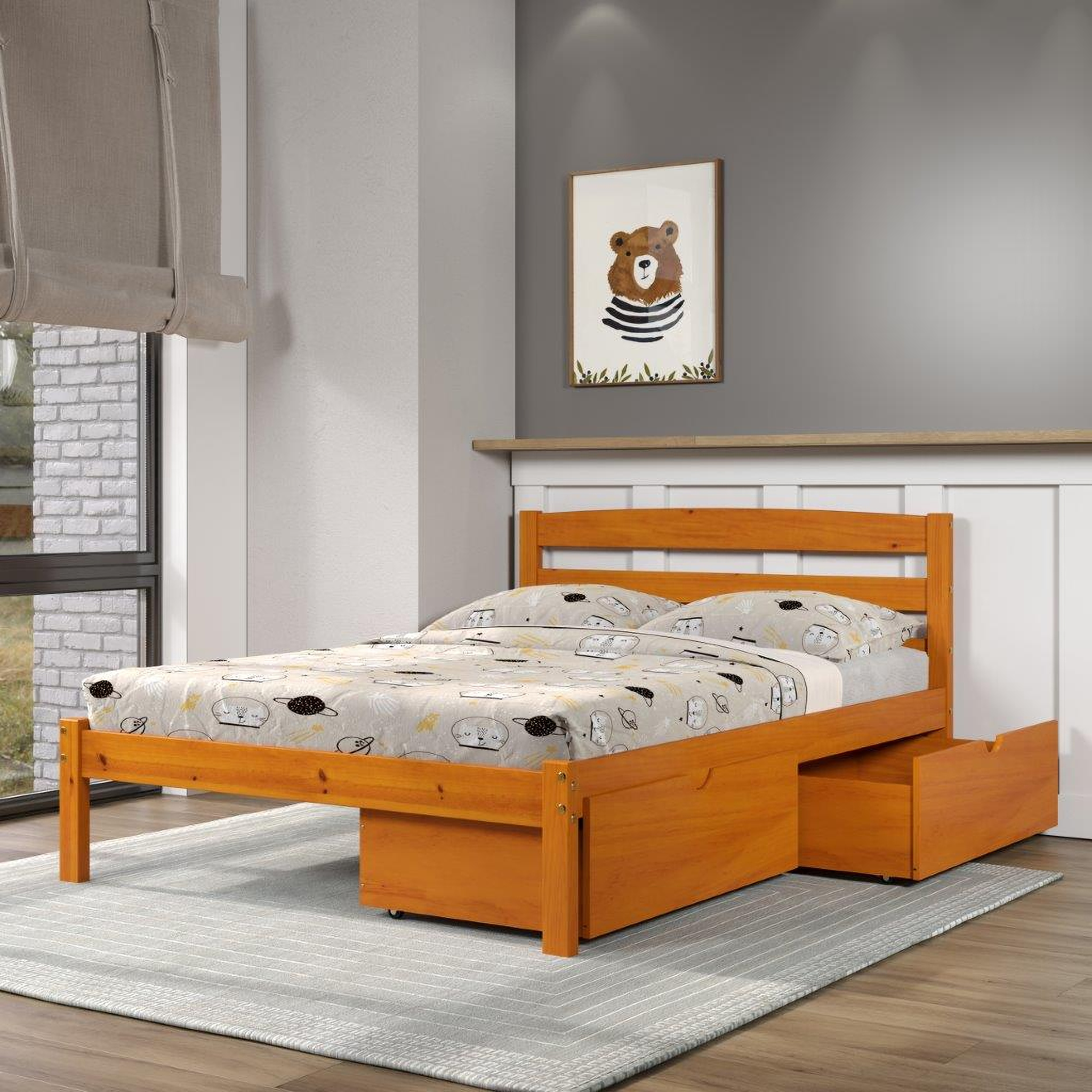 Donco twin platform bed with dual under bed store drawers