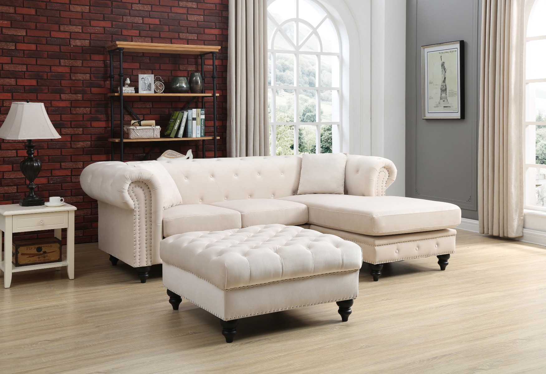 Glory Furniture Nola Sofa Chaise, Ivory | 1StopBedrooms