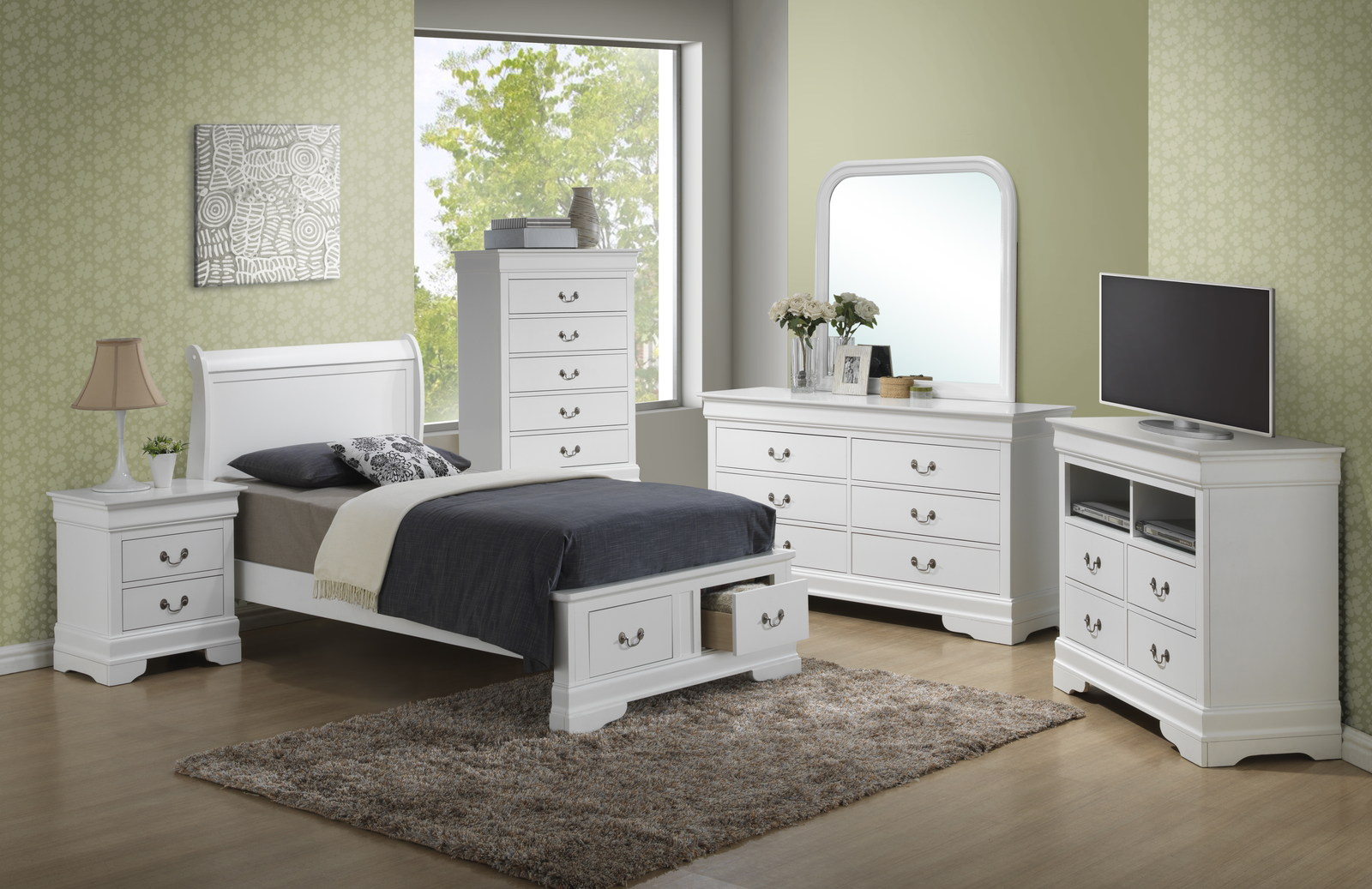 G3190B Bedroom in Pure White by Glory Furniture w/Storage Bed