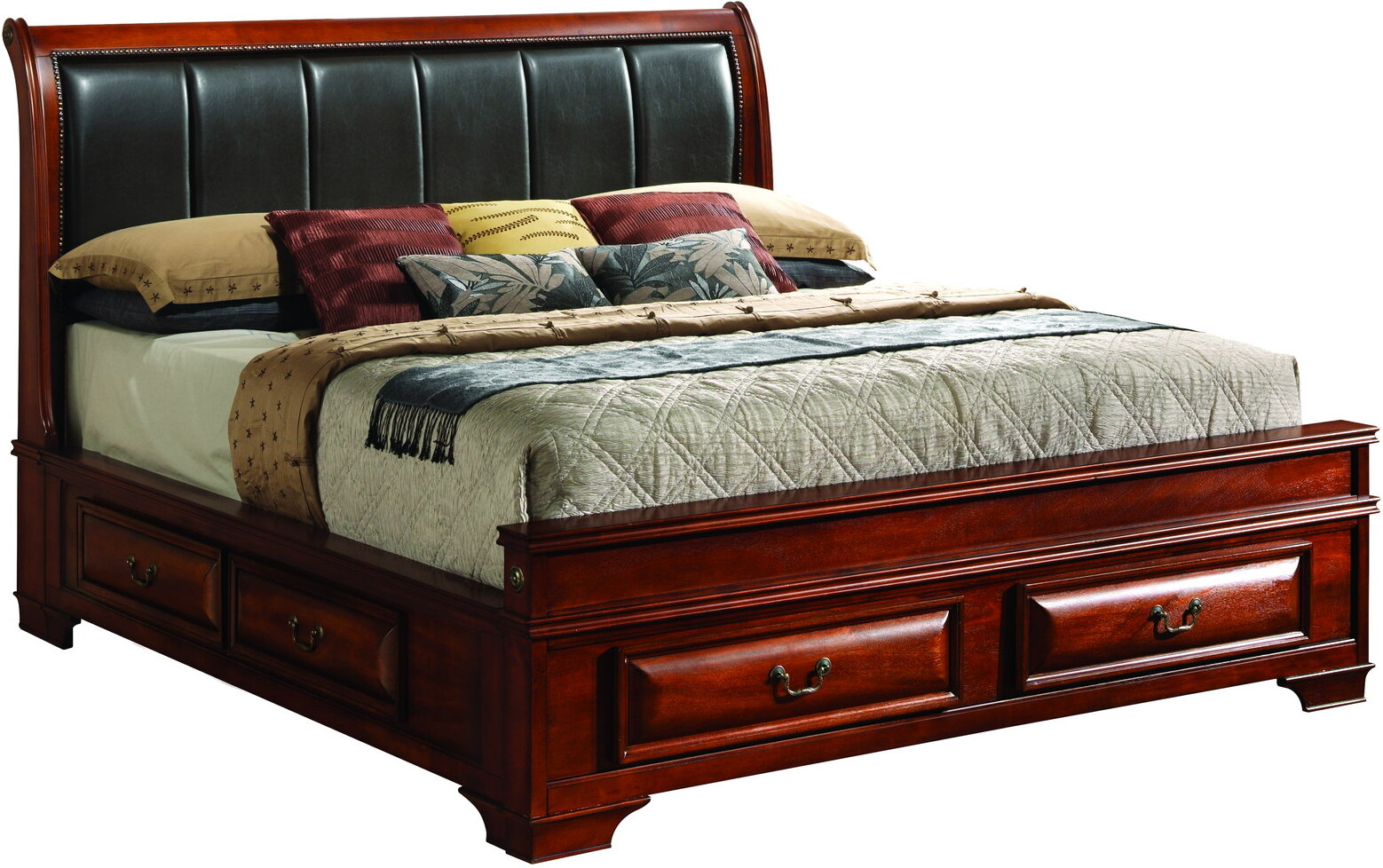 Glory Furniture G3100D 5-Piece Low Profile Storage Bedroom Set in Cherry