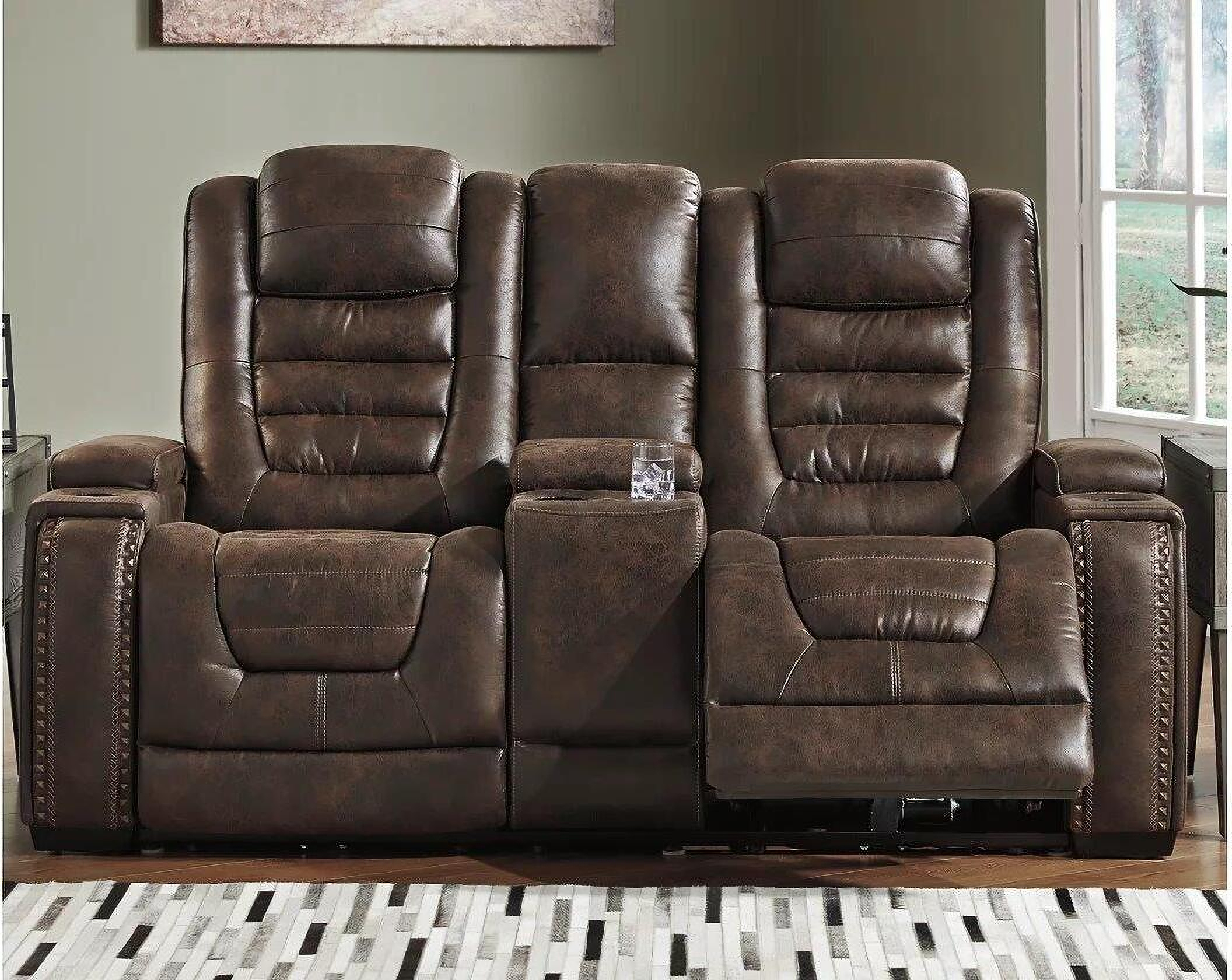 Game Zone Power Reclining Loveseat With Adjustable Headrest In