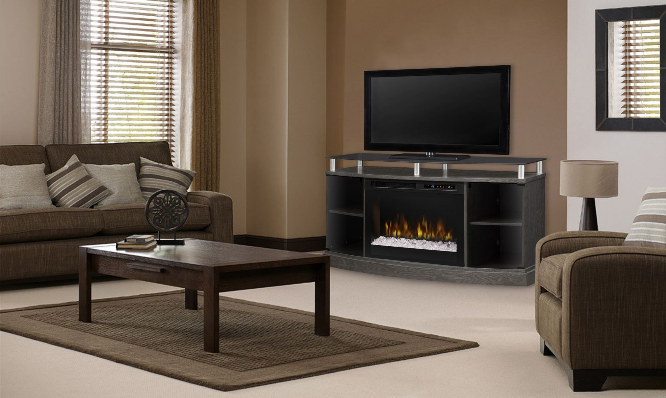Windham Silver Charcoal Media Console Electric Fireplace With