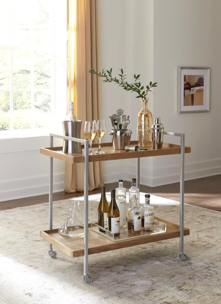 Sauder Coral Cape Modern Metal & Glass Bar Cart in Black